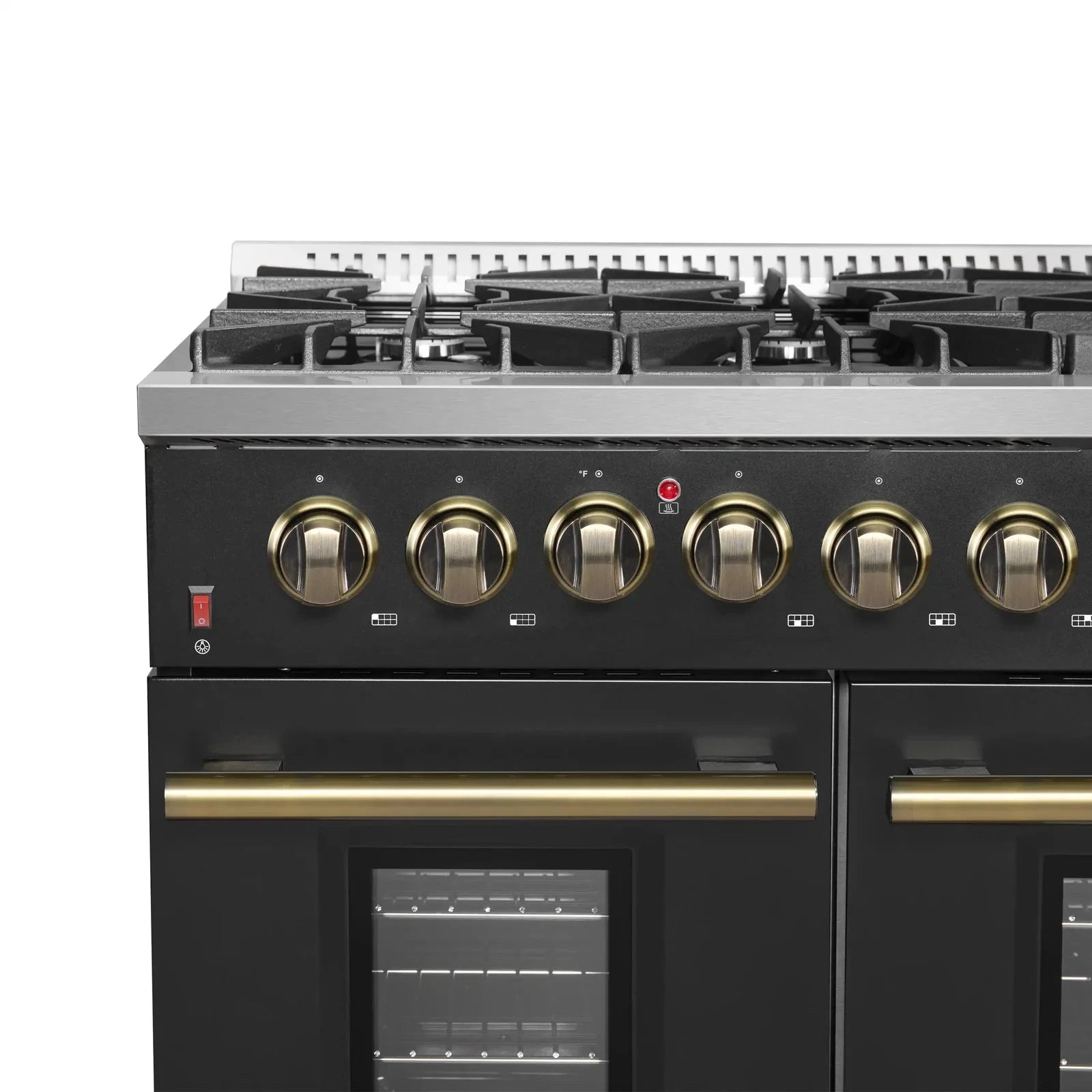 Forno Galiano 48-Inch French Door Freestanding All Gas Range - Black with Antique Brass Trim (Model FFSGS6444 48BLK) | Professional Kitchen Appliance for Home Chefs & Gourmet Cooking