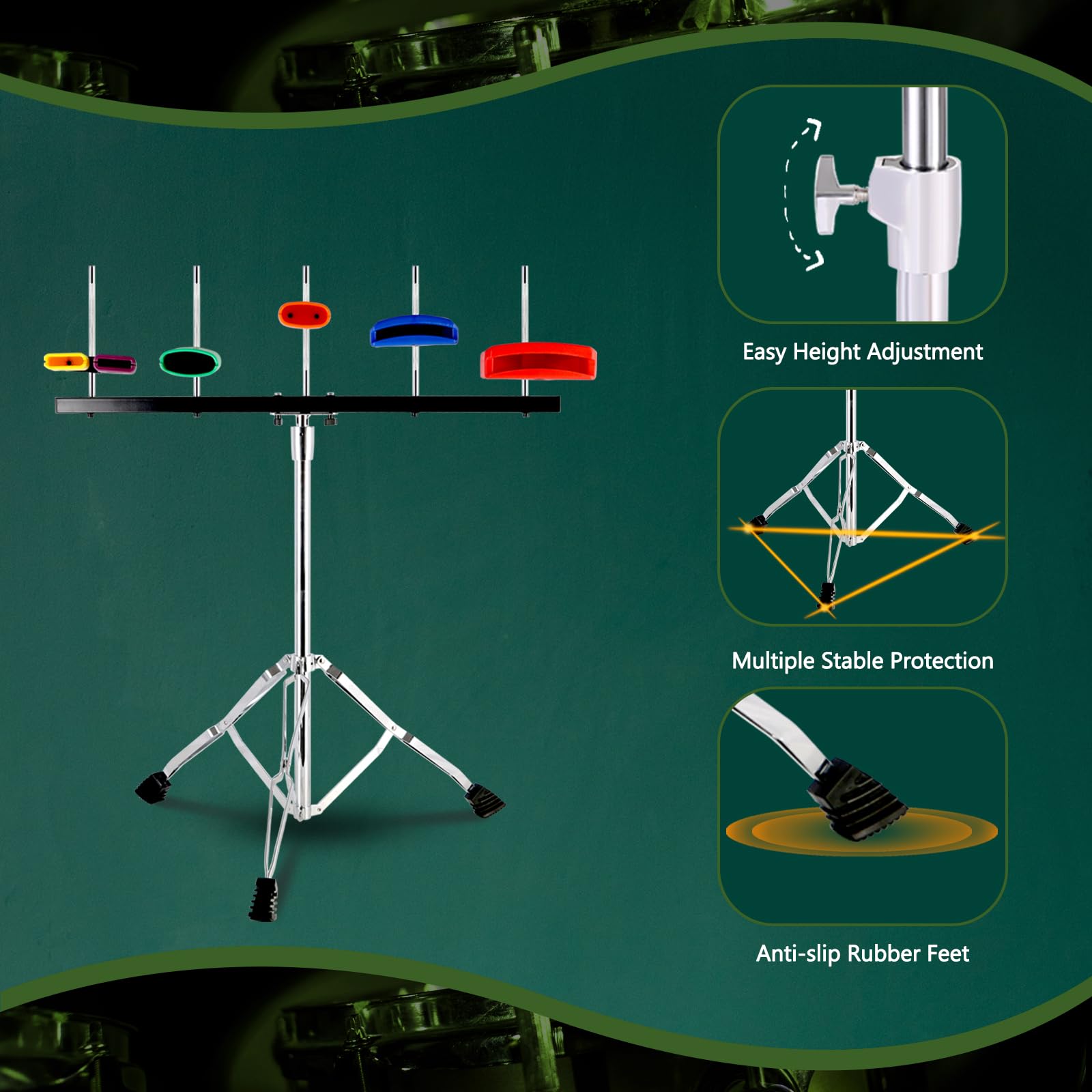 RANMING Professional Jam Block Set - Plastic Percussion Cowbell Stand with Triangular Double Brace Design, Ideal for Band Beginners & Adults | Perfect for Live Performances, Music Practice & Studio Recording