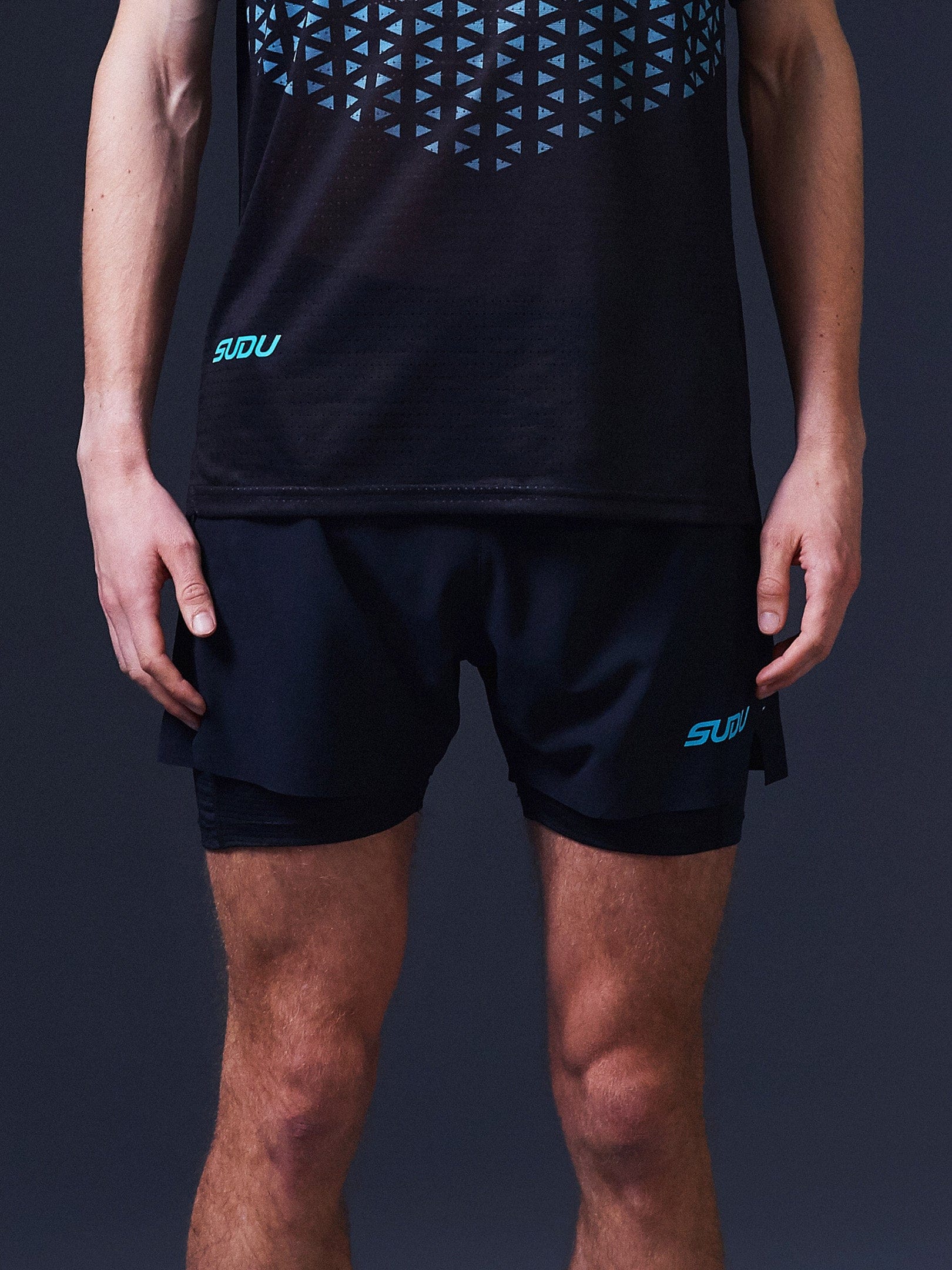 SRS 01 Men's Running Shorts - Breathable Quick-Dry Athletic Shorts with Pockets for Gym, Jogging & Outdoor Sports (Black/Light Blue)