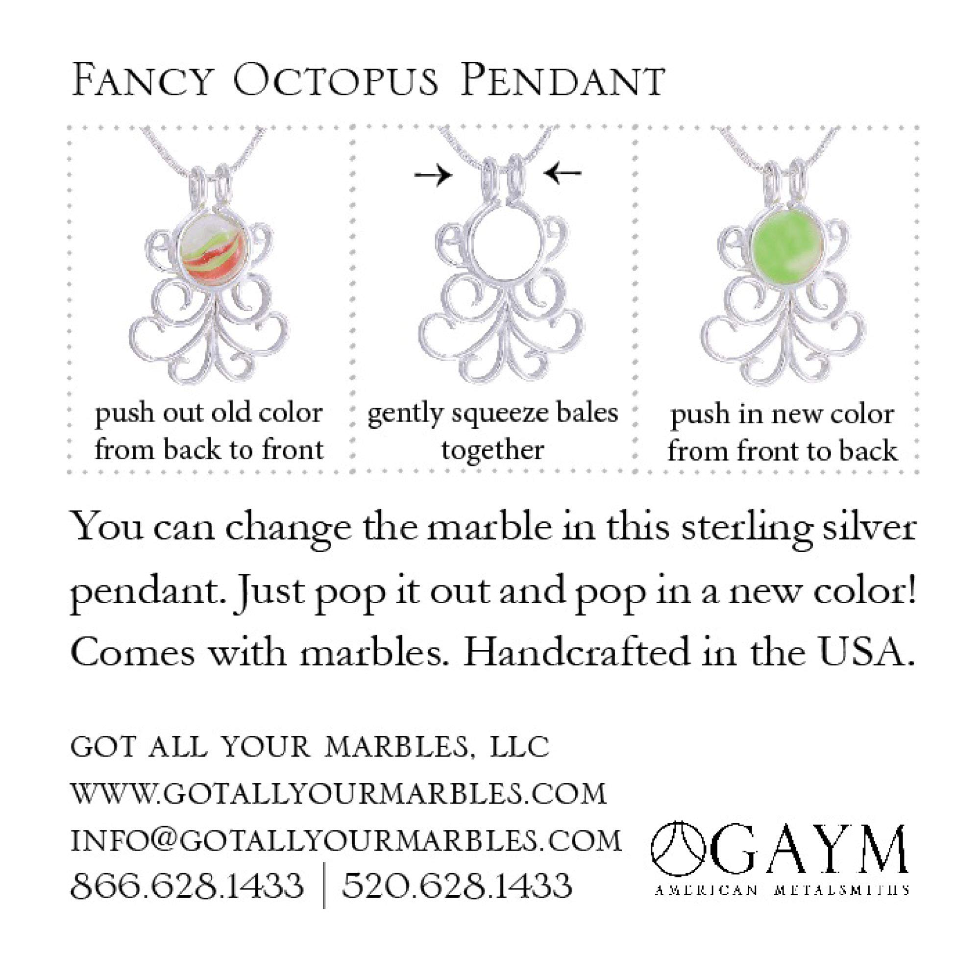 GAYM Fancy Octopus Pendant with Interchangeable Marble Charms - Handmade Jewelry Accessory for Women (Necklace Not Included) - Perfect for Parties, Gifts & Boho Fashion