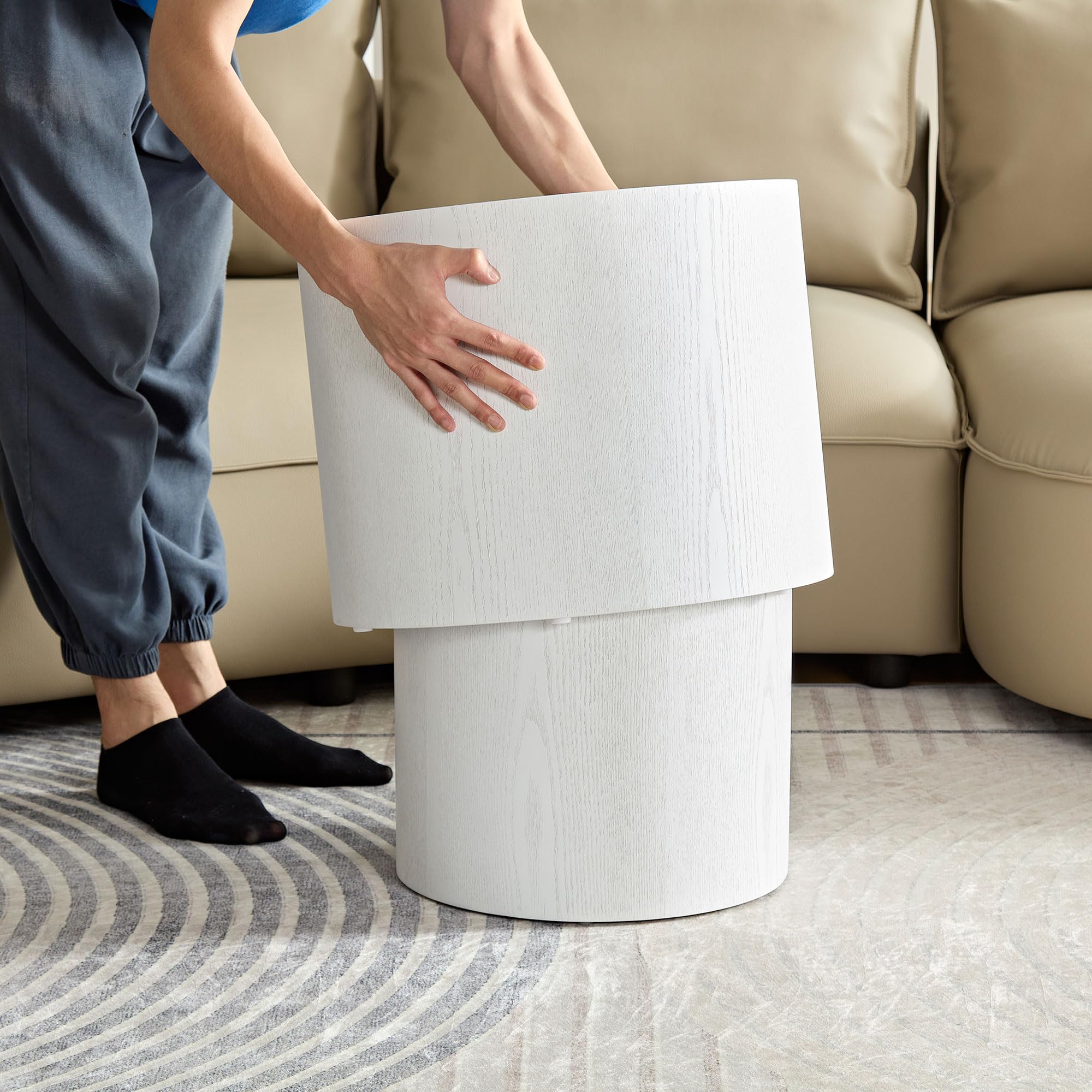 Round Wood Grain Coffee Table Set of 2 - Small Nesting End Tables for Living Room, Bedroom, Office & Balcony - Space Saving Accent Tables for Small Spaces (White) - Perfect for Compact Apartments, Studio Decor & Cozy Reading Nooks