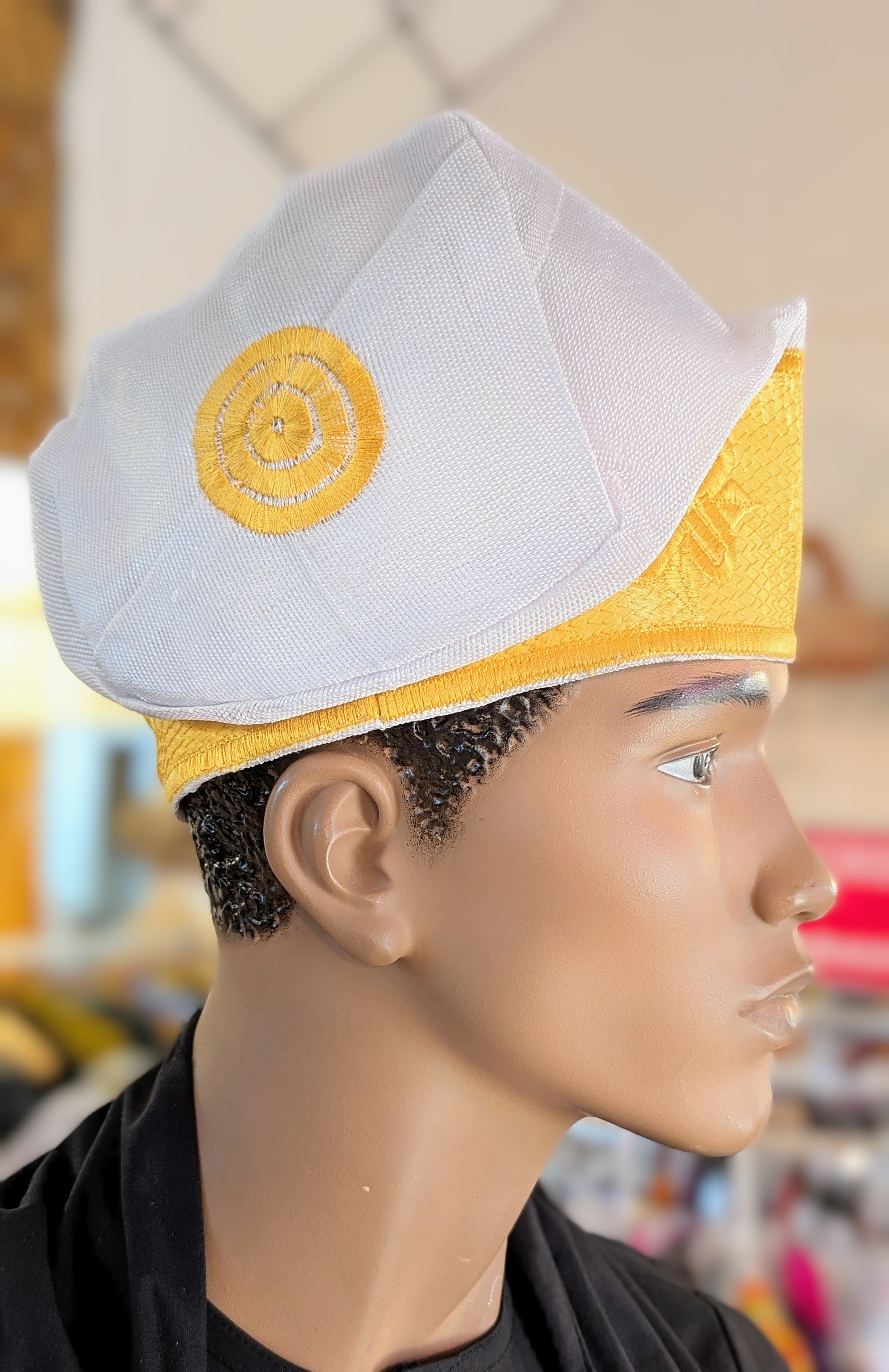 Authentic White African Aso Oke Kufi Cap by Dupsie - Traditional Nigerian Hat for Men - Perfect for Weddings, Cultural Events & Special Occasions