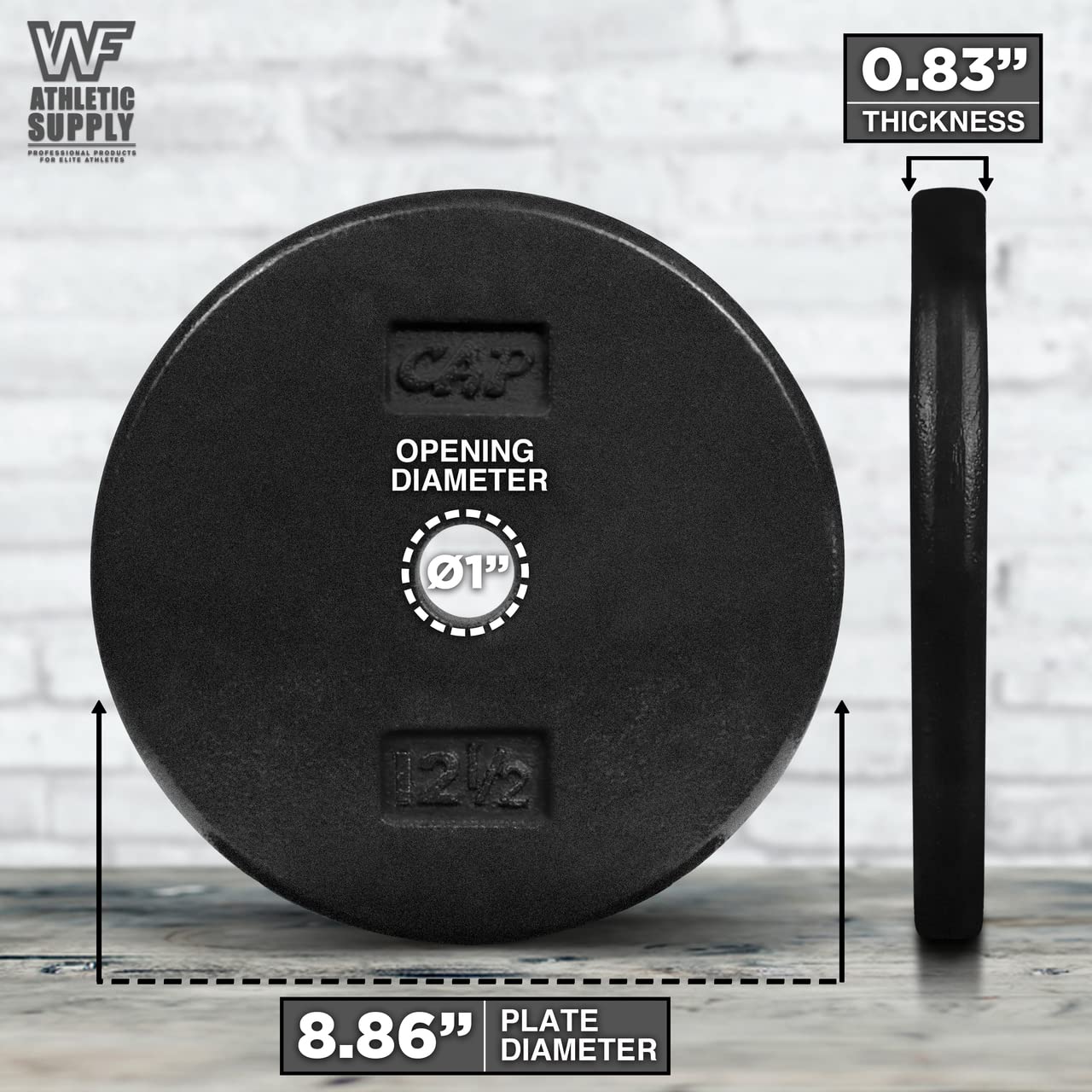 WF Athletic Supply 1-inch Hole Standard Solid Cast Iron Weight Plates for Strength Training - Olympic Weightlifting, Bodybuilding & Powerlifting Equipment - Home Gym & Commercial Use (Multiple Weight Options)