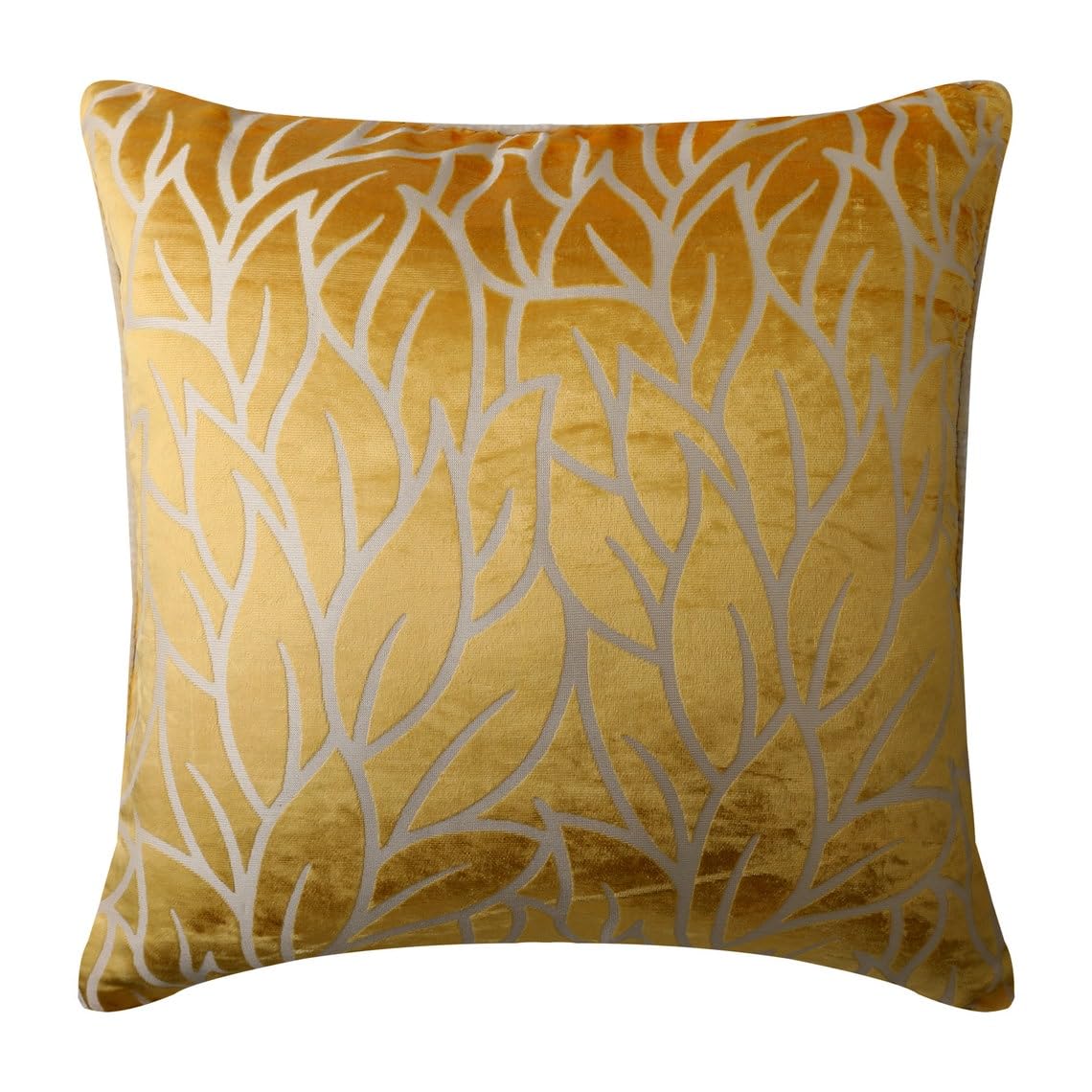 16x16 Inch Burnout Velvet Zippered Pillow Cover - Mimosa Yellow Leaf Design, Modern Floral Throw Pillow Case for Sofa, Bed & Home Decor (40x40cm) | Perfect for Living Room, Bedroom & Cozy Spaces