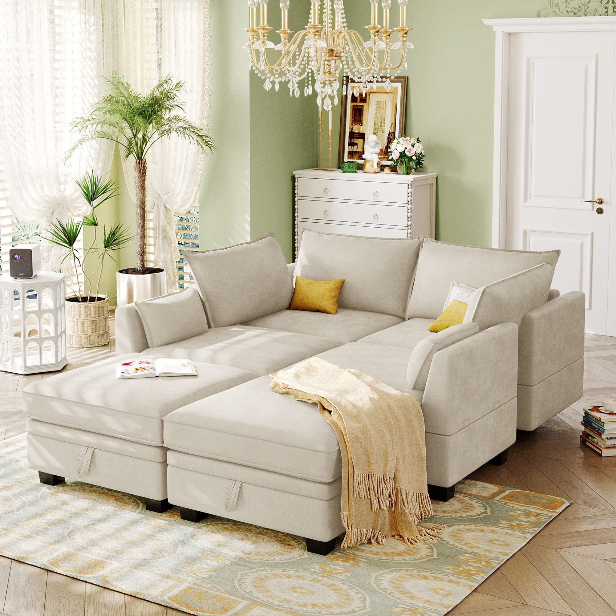 **Large Modular Sectional Sofa - U-Shaped 6-Seater Convertible Sleeper Sofabed with Storage | Soft Upholstered Symmetrical Design for Home, Office, Apartment & Living Room | Perfect for Family Gatherings, Movie Nights & Guest Accommodation**