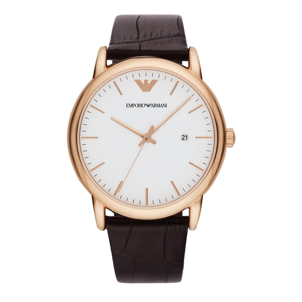 Emporio Armani Men's Classic Three-Hand Leather Strap Watch - Water Resistant Dress Watch for Business, Formal & Casual Wear