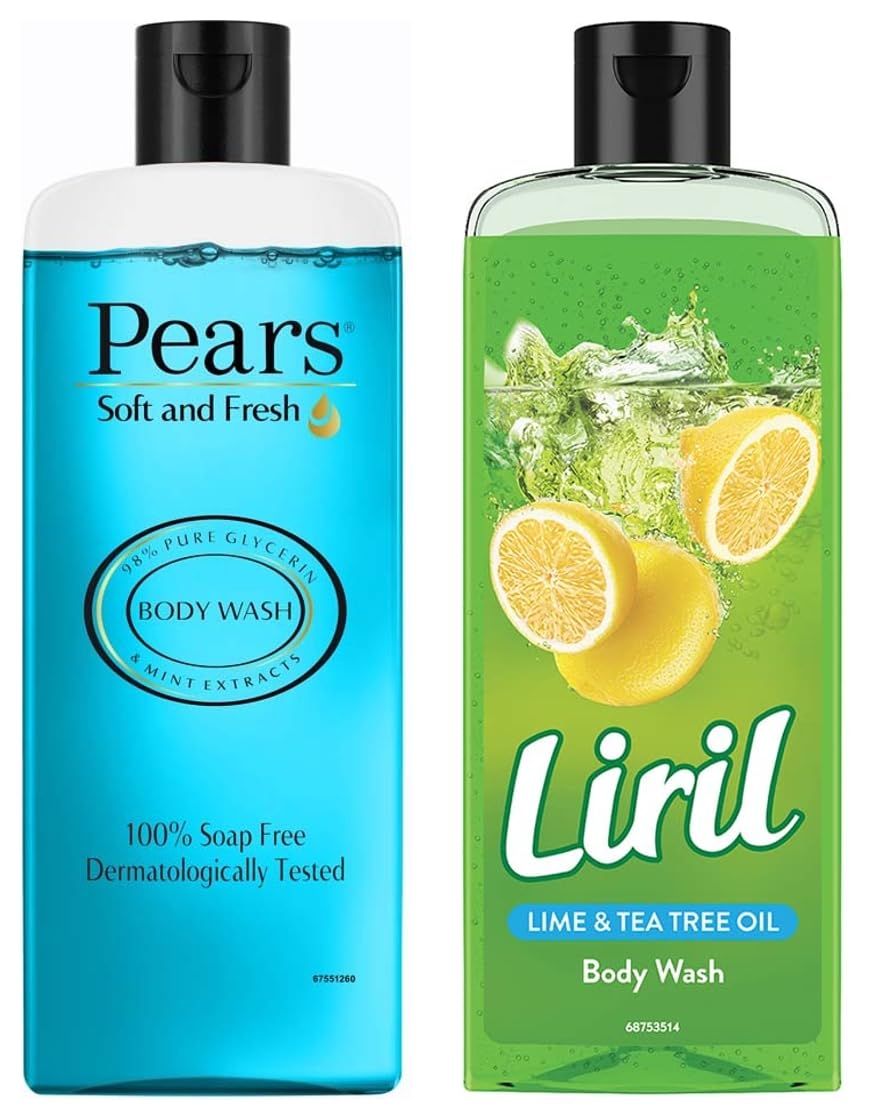 Pears Soft & Fresh Shower Gel 250ml | Liril Lemon Tea Tree Body Wash 250ml | Hydrating & Refreshing for Daily Skincare & Relaxation