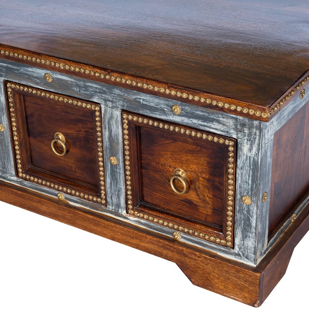 Mango Wood Coffee Table - Hand Painted Storage for Living Room