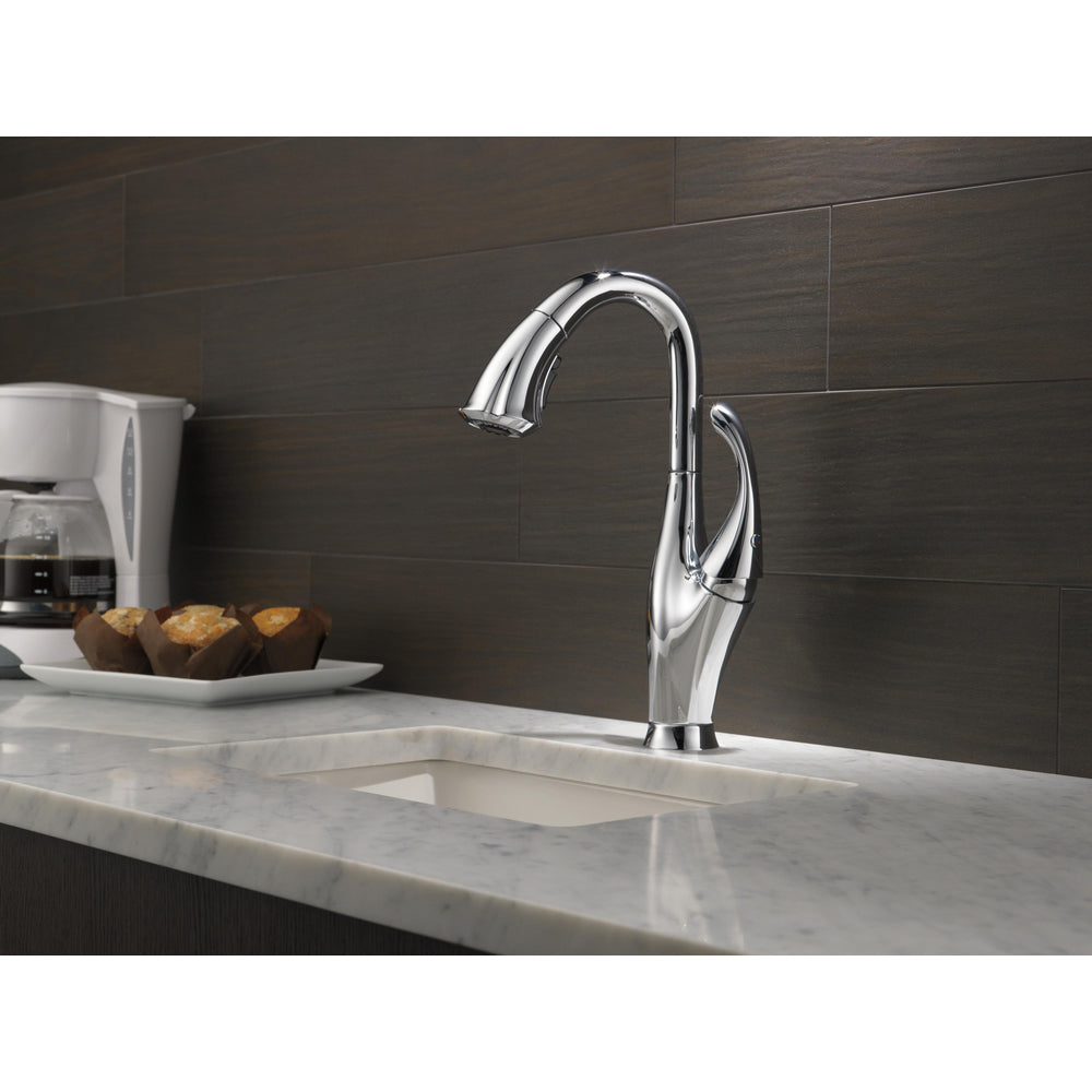 Delta Addison Bar Faucet with Pull-Down Sprayer - Chrome Finish 9992 DST - Perfect for Kitchen Islands, Wet Bars & Entertaining Areas