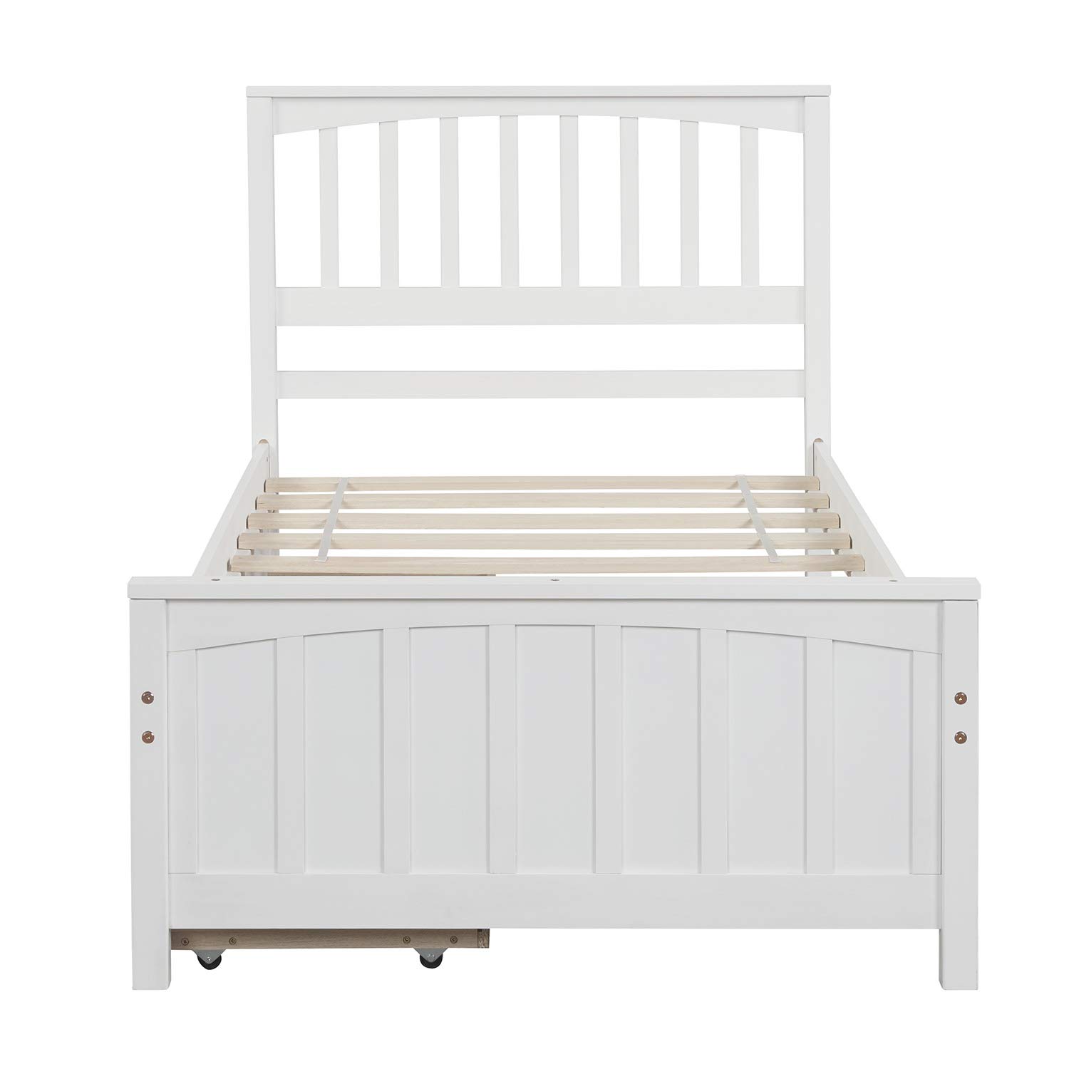 P PURLOVE White Solid Wood Twin Size Platform Bed with 2 Storage Drawers - Guest Room & Bedroom Furniture for Space Saving & Organization