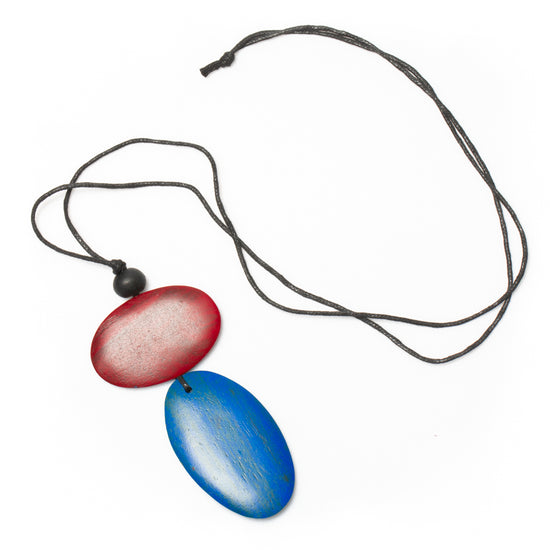 Elegant Red and Blue Double Oval Tinted Necklace for Women - Perfect for Valentine's Day Gifts, Date Nights & Special Occasions
