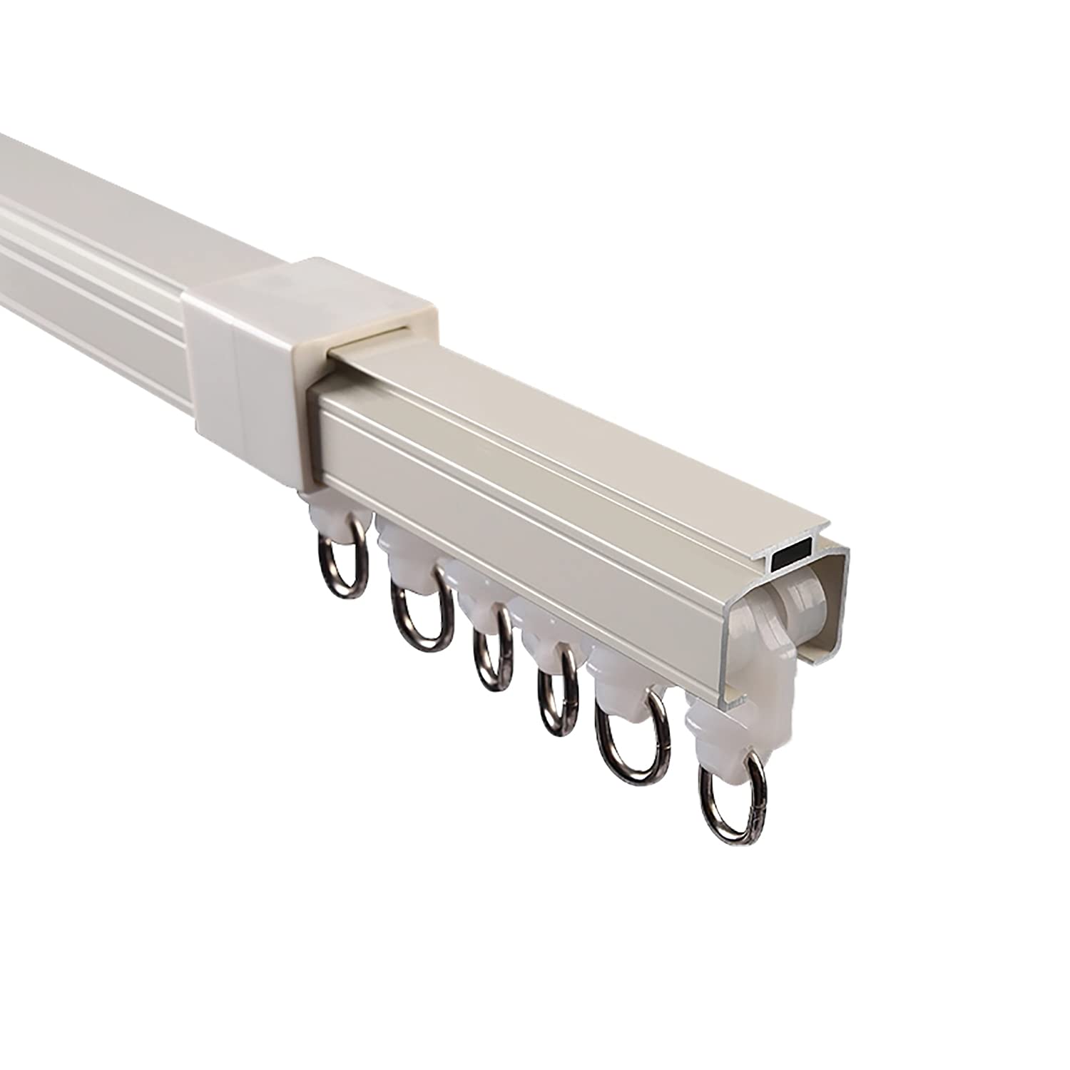 Didoya Adjustable Curtain Track (7.2-13.8 ft) - Heavy Duty Aluminum Alloy Sliding Rail for Ceiling or Wall Mount - Room Divider System for Living Room & Bedroom (Ivory White) - Perfect for Home Office, Studio Apartments & Room Partitioning