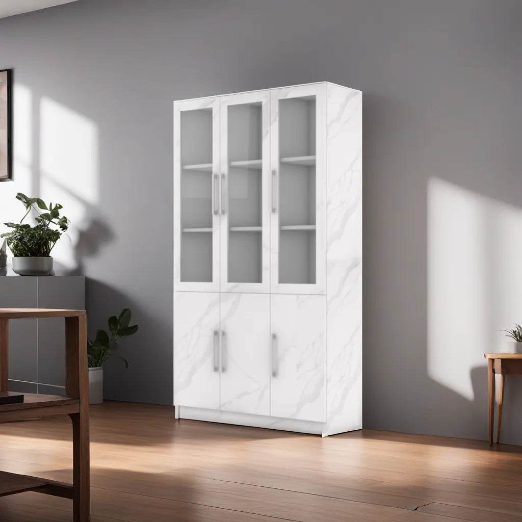 Elizabeth 3-Door Display Cabinet with Bookshelf - Stylish Storage for Living Room, Bedroom & Office Decor