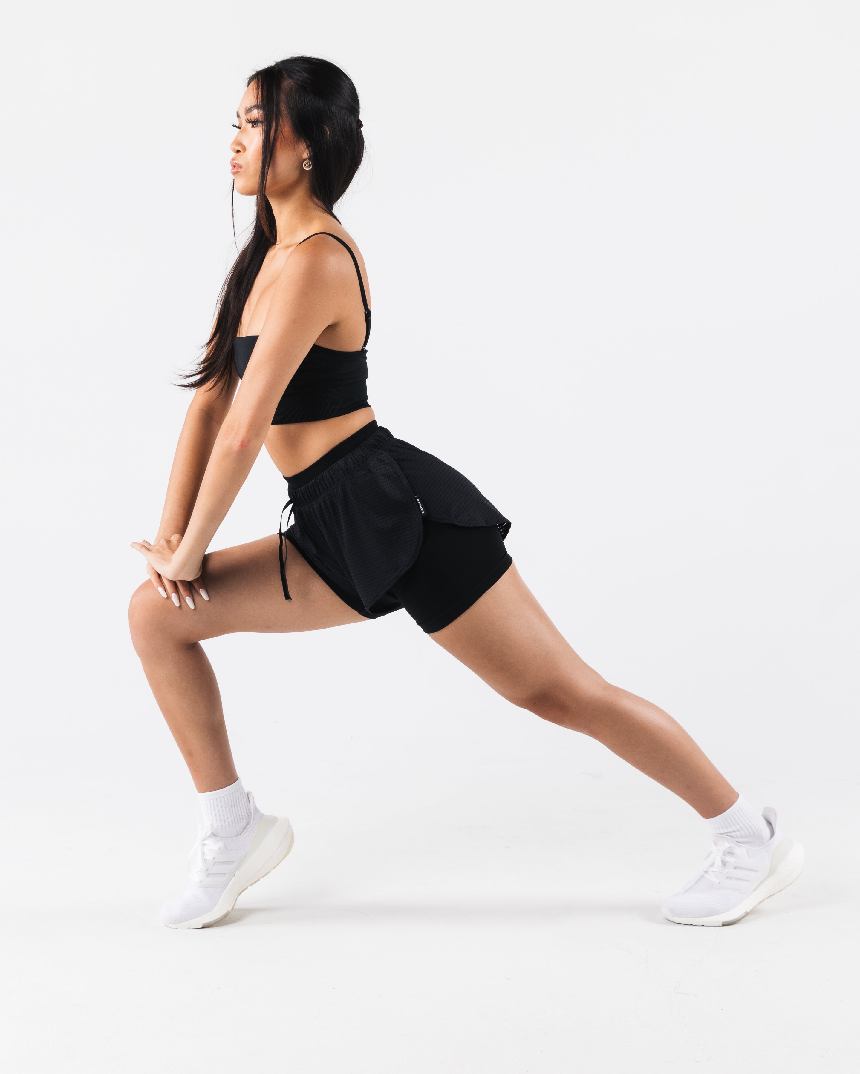 Margo Mesh Shorts for Women - Black Athletic Running Shorts for Gym, Yoga & Outdoor Sports