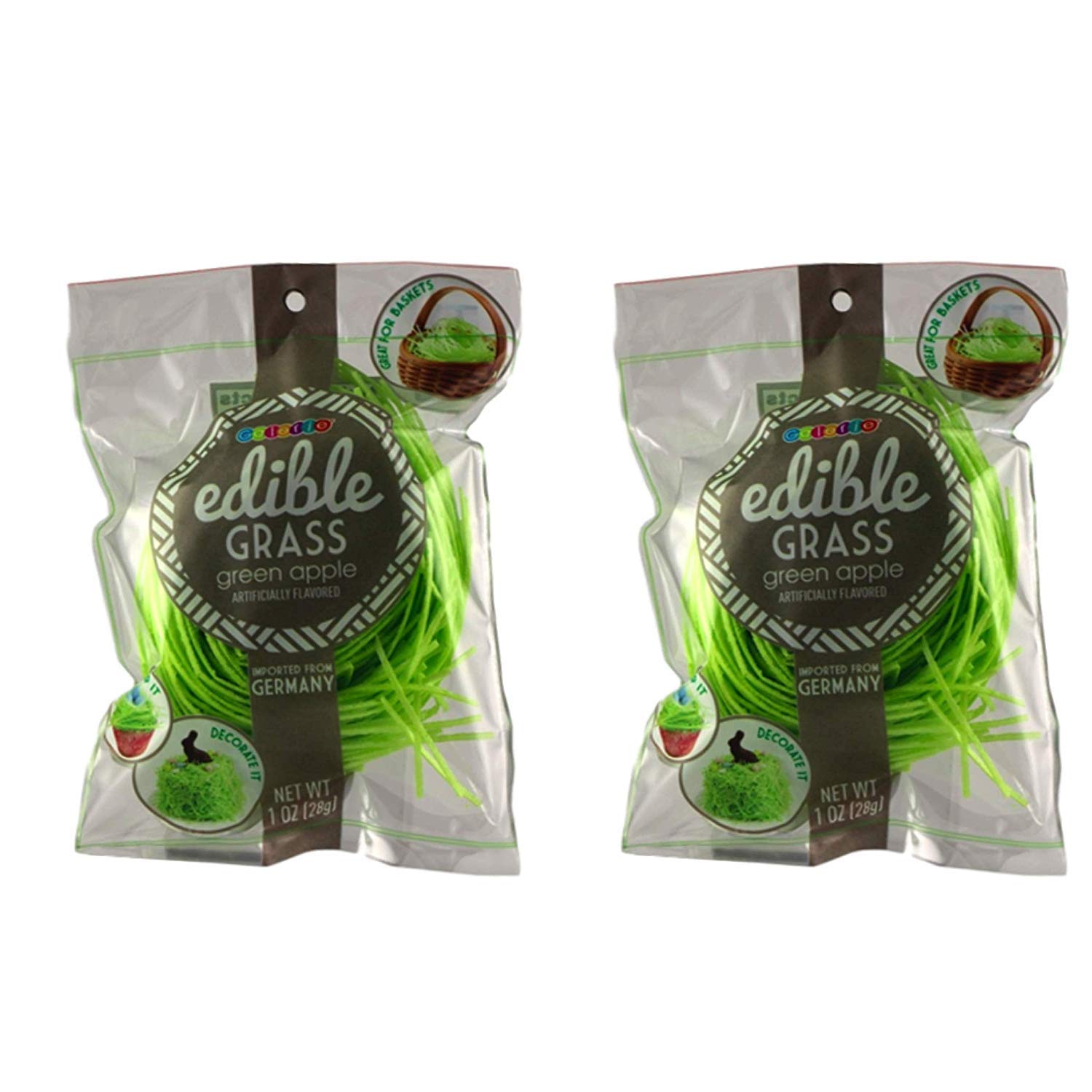 Green Apple Flavored Edible Easter Basket Candy Grass - 2 Pack - Perfect for Easter Baskets, Party Favors & Spring Celebrations