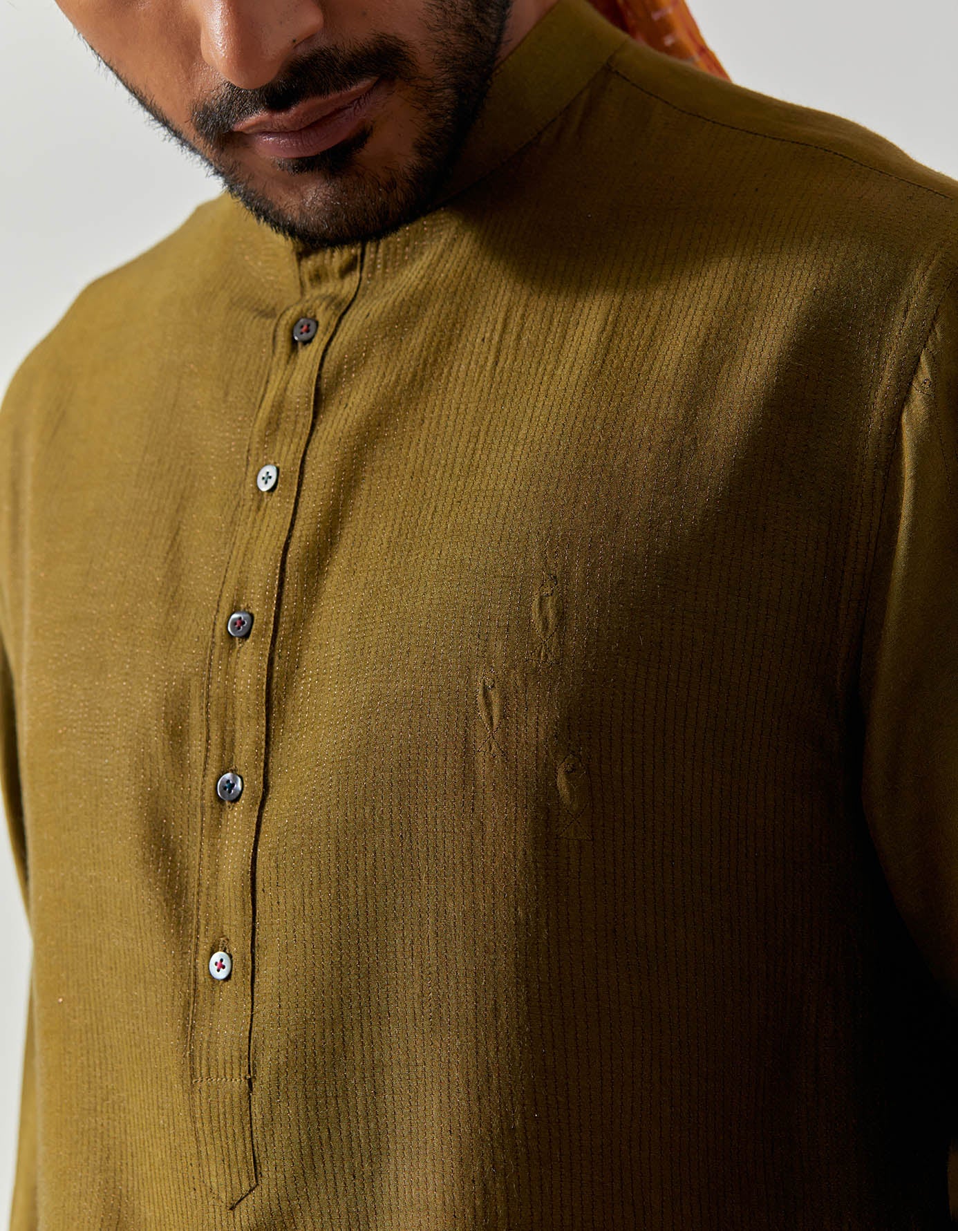 Roshan Bade Miyan Kurta - Premium Muga Satin Olive Kurta for Men - Traditional Indian Ethnic Wear for Festivals & Weddings