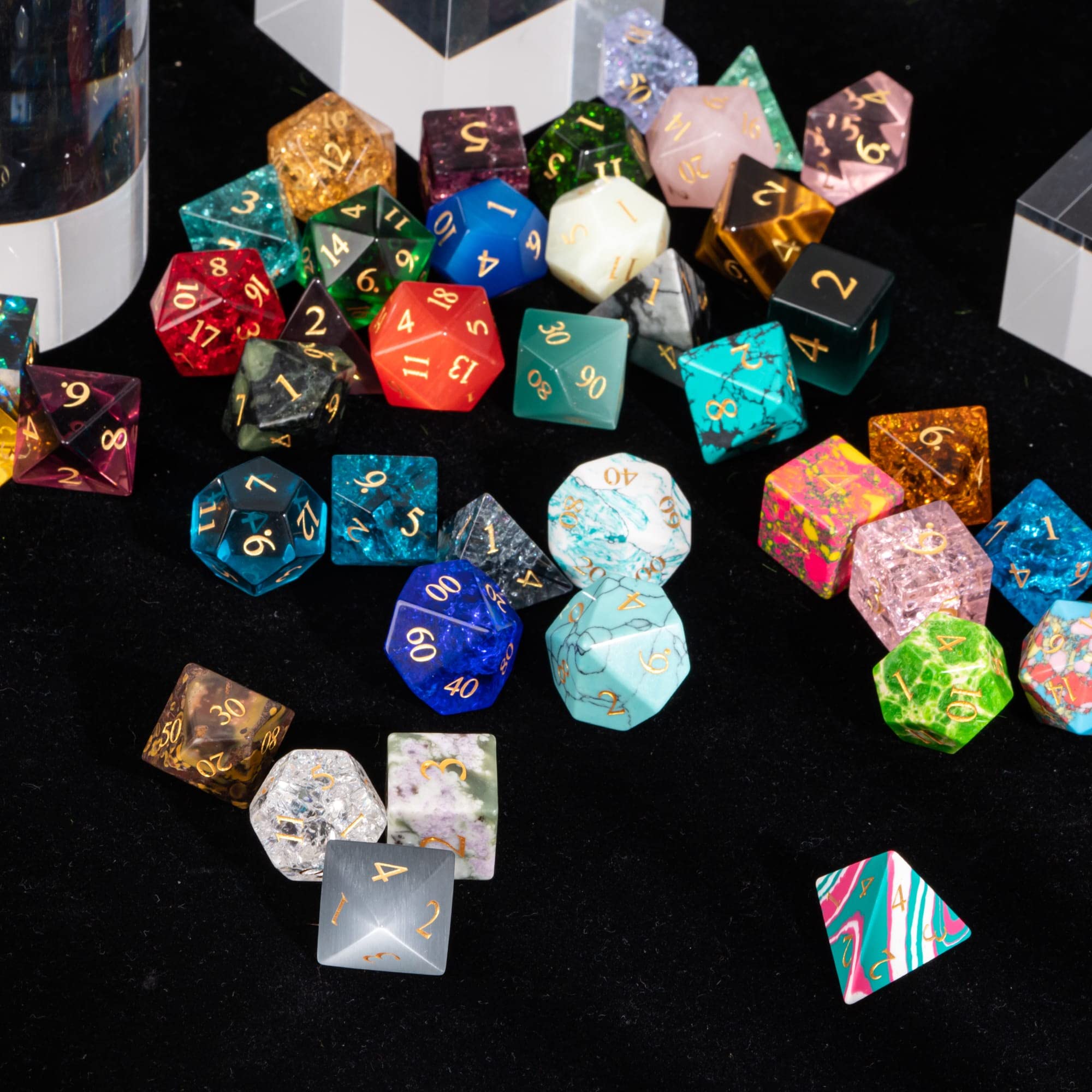 Premium UDIXI 7-Piece Gemstone DND Dice Set for Dungeons & Dragons, MTG & RPG Tabletop Games - Mysterious Stone Polyhedral Dice in Elegant Gift Case - Perfect for Game Nights, Collector's Gifts & Fantasy Roleplaying