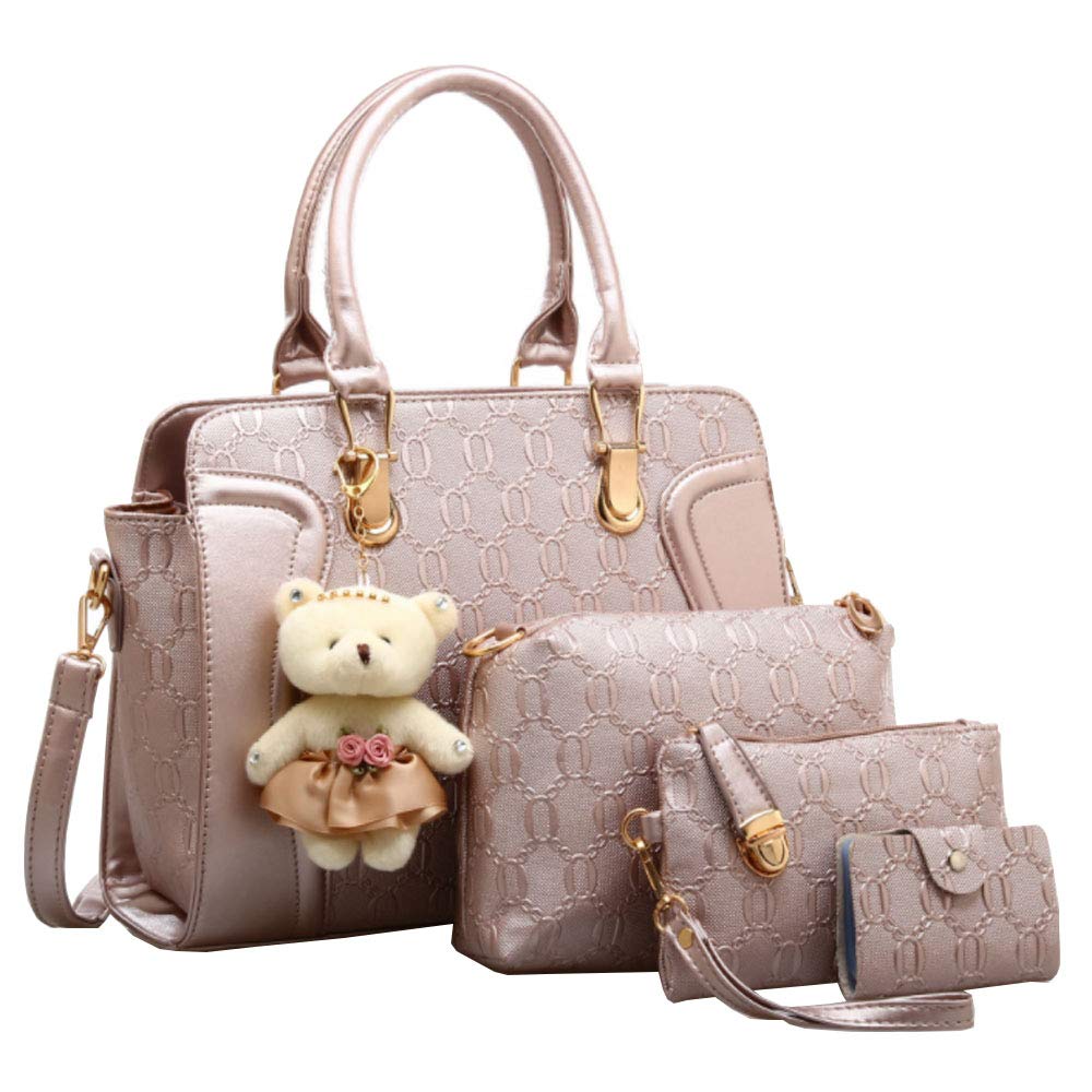 4PCS Women's PU Leather Tote Satchel Shoulder Bag Set with Top Handle & Clutch Card Holder - Perfect for Work, Travel, and Everyday Use