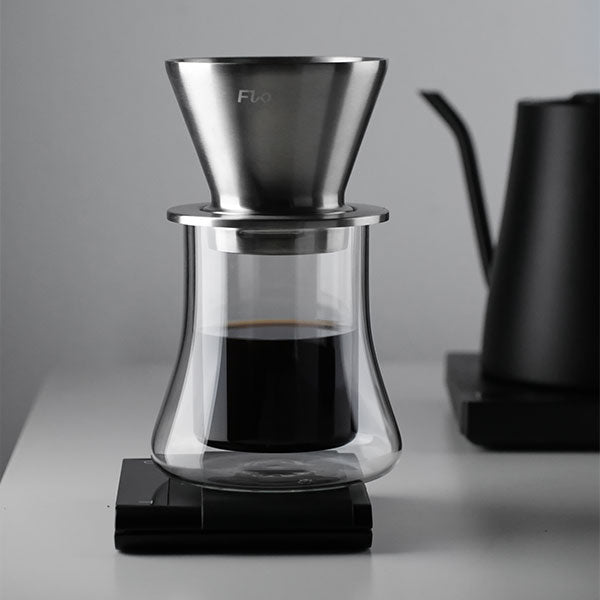 Varia FLO Dual Wall Glass Server - Insulated Carafe for Hot & Cold Beverages - Perfect for Coffee, Tea, Iced Drinks & Entertaining