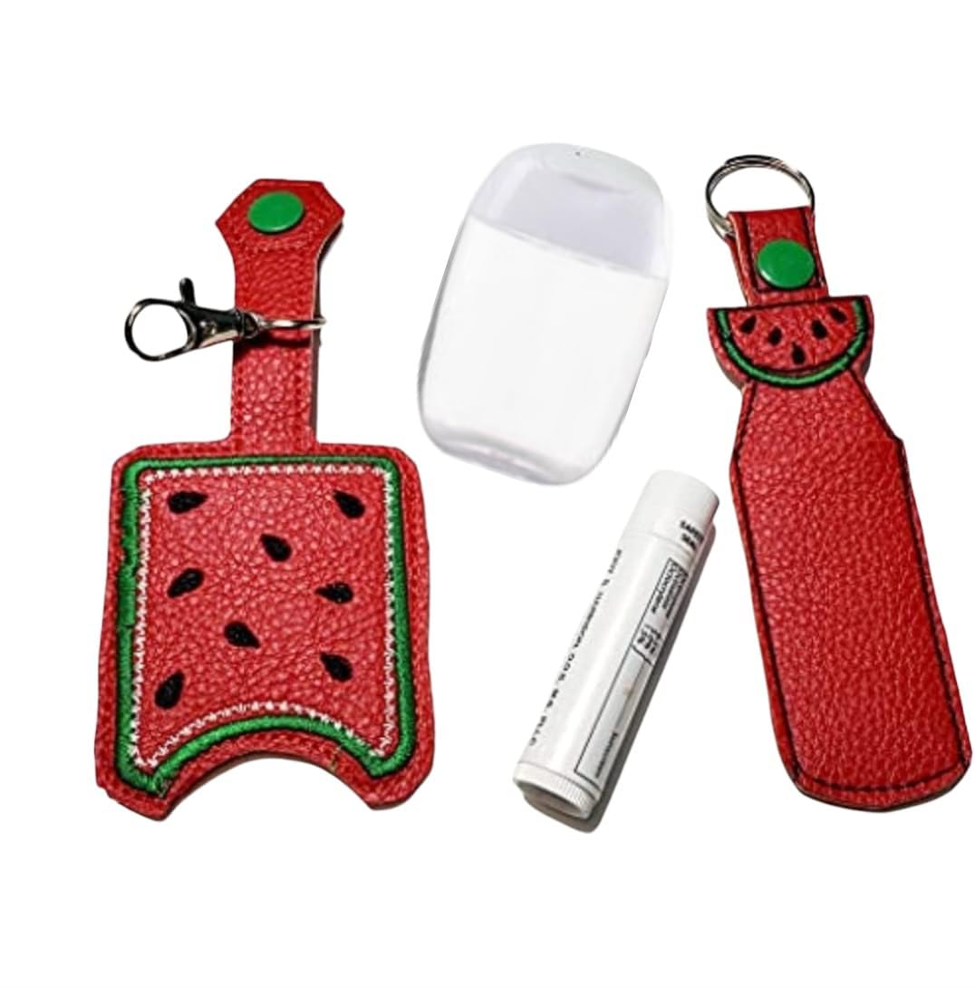 Watermelon Shaped Hand Sanitizer & Lip Balm Holder Keychain - Cute Fruit Keyring for Purse, Backpack, Gym Bag - Perfect for Travel, School, Office, and Everyday Use