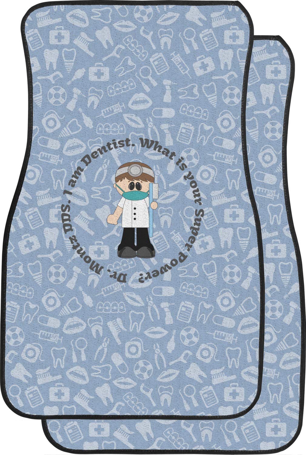 Custom Dentist Car Floor Mats Set - 2 Front & 2 Back Personalized with Name - Non-Slip Automotive Accessories for Doctors & Medical Professionals