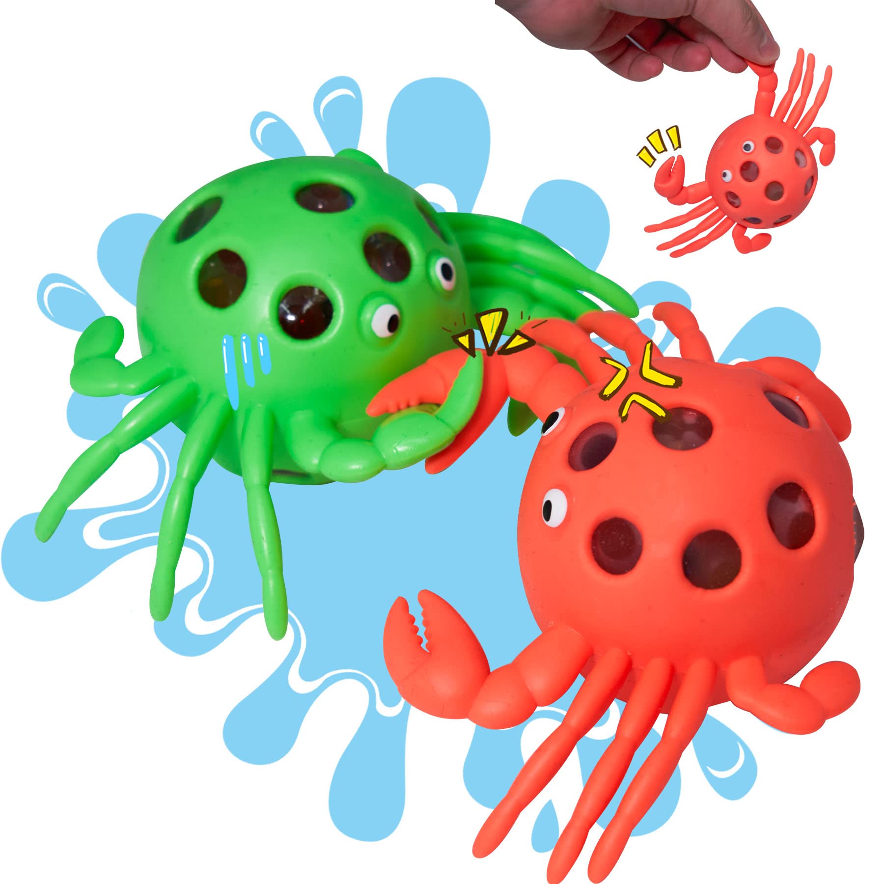 2 Pack Water Beads Stress Relief Toys - Squishy Crab Sensory Fidget Balls for Anxiety & Stress Relief, Soft Squeeze Toys with Water Beads for Adults & Kids | Office Desk, Classroom, Travel & Home Use