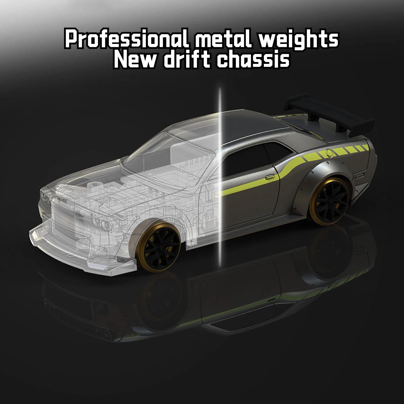 Motorwolt Mini Slide RC Drift Car V2 - 1:76 Scale Remote Control Drift Car with Gyro, 2.4GHz Controller & 2 Replaceable Body Shells (Green) - Perfect for Tabletop Racing, Indoor Drifting & RC Car Enthusiasts