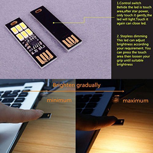 5pcs Super Bright 6-LED USB Keychain Light with Smart Touch Dimming - Mini LED Circuit Board Lamp for Laptop Keyboard, Night Reading & DIY Projects (Warm White)