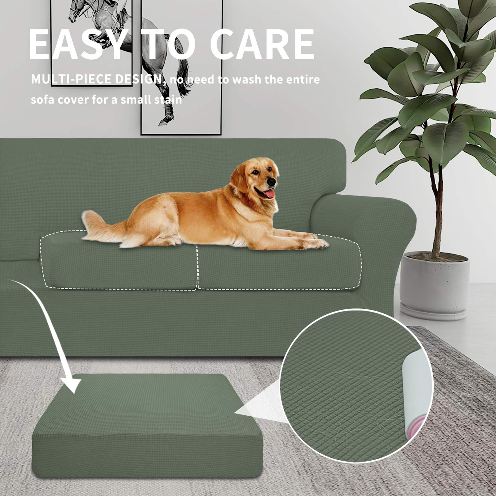 2-Piece Stretch Couch Cover for Dogs & Pets - Washable Sofa Slipcover with Elastic Jacquard Fabric - Protects Furniture from Pets & Kids (Greyish Green, Chair Size) - Perfect for Living Room, Pet-Friendly Homes & Family Use