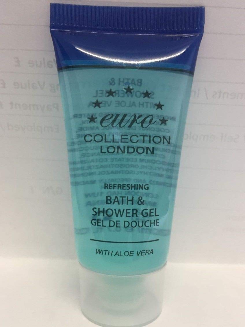 20ml Euro London Collection Aloe Vera Refreshing Bath & Shower Gel - Pack of 50 Tubes | Moisturizing Body Wash for Hotels, B&Bs, Gyms & Travel | Ideal for Guest Amenities & Personal Use