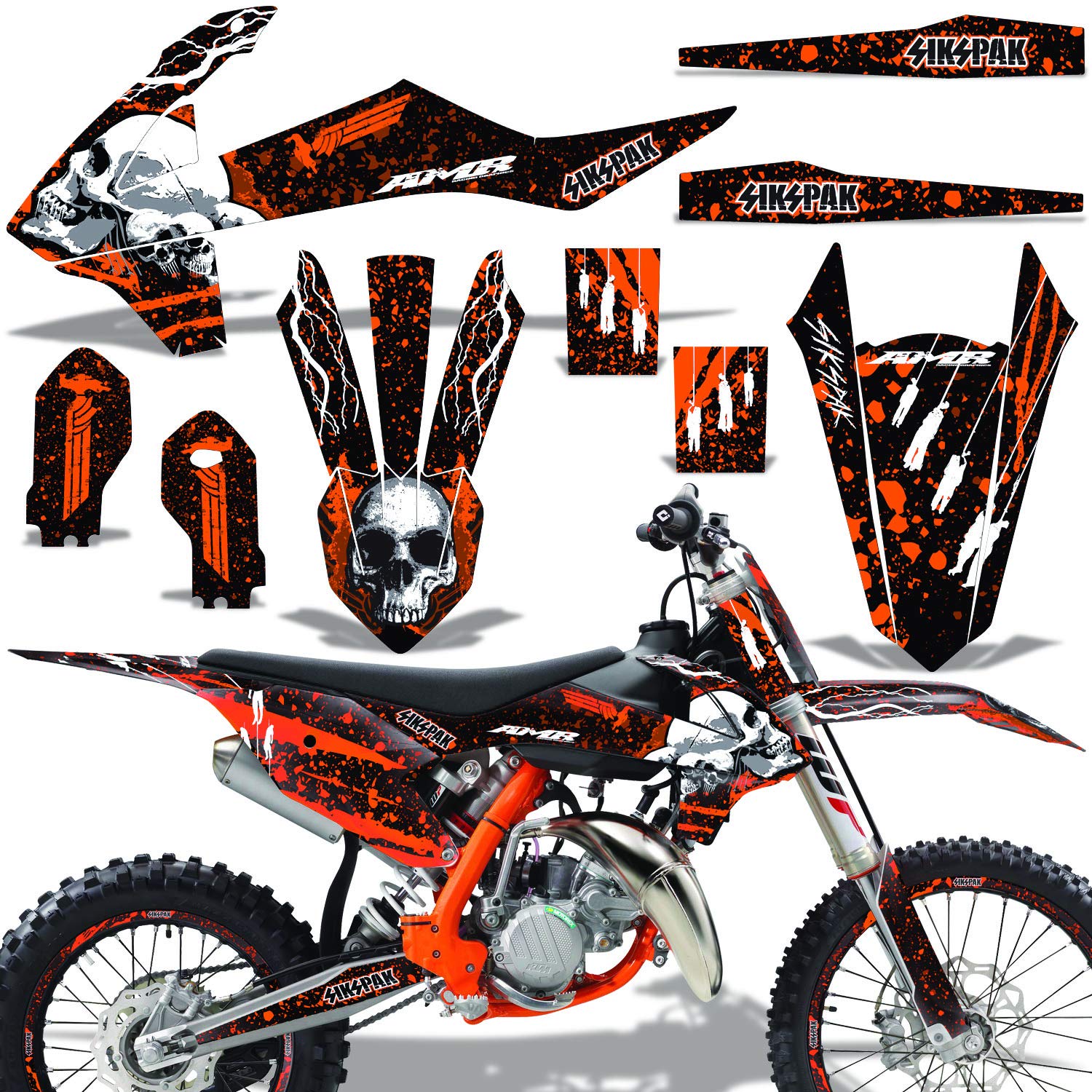 Savage Kits MX Graphics Kit + Number Plates Sticker Decal for KTM 85 SX (2018-2020) - Sikspak Orange - Dirt Bike Racing & Motocross Decoration