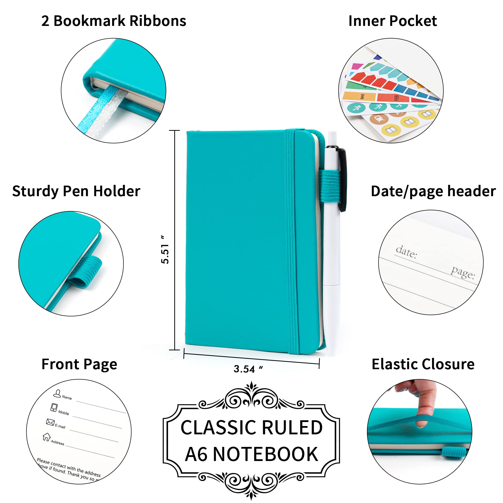 15 Pack Pocket Notebooks - Mini Hardcover Lined Journals with Pen Holder, 3.5