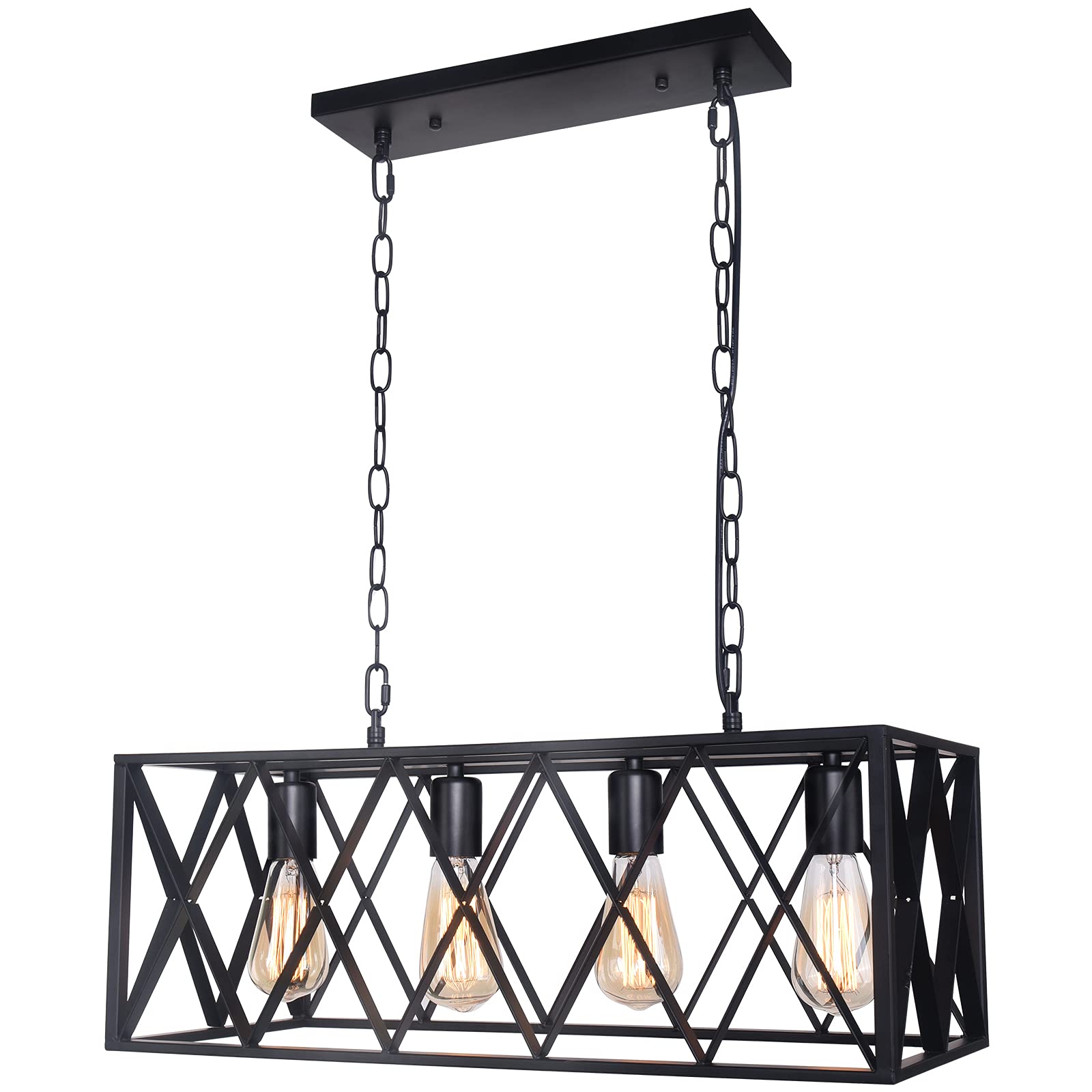 Farmhouse Black Kitchen Island Pendant Light - 4-Light Industrial Cage Chandelier for Dining Room, Kitchen, Living Room & Pool Table Areas | Rustic Ceiling Hanging Light Fixture for Modern Farmhouse & Industrial Style Decor