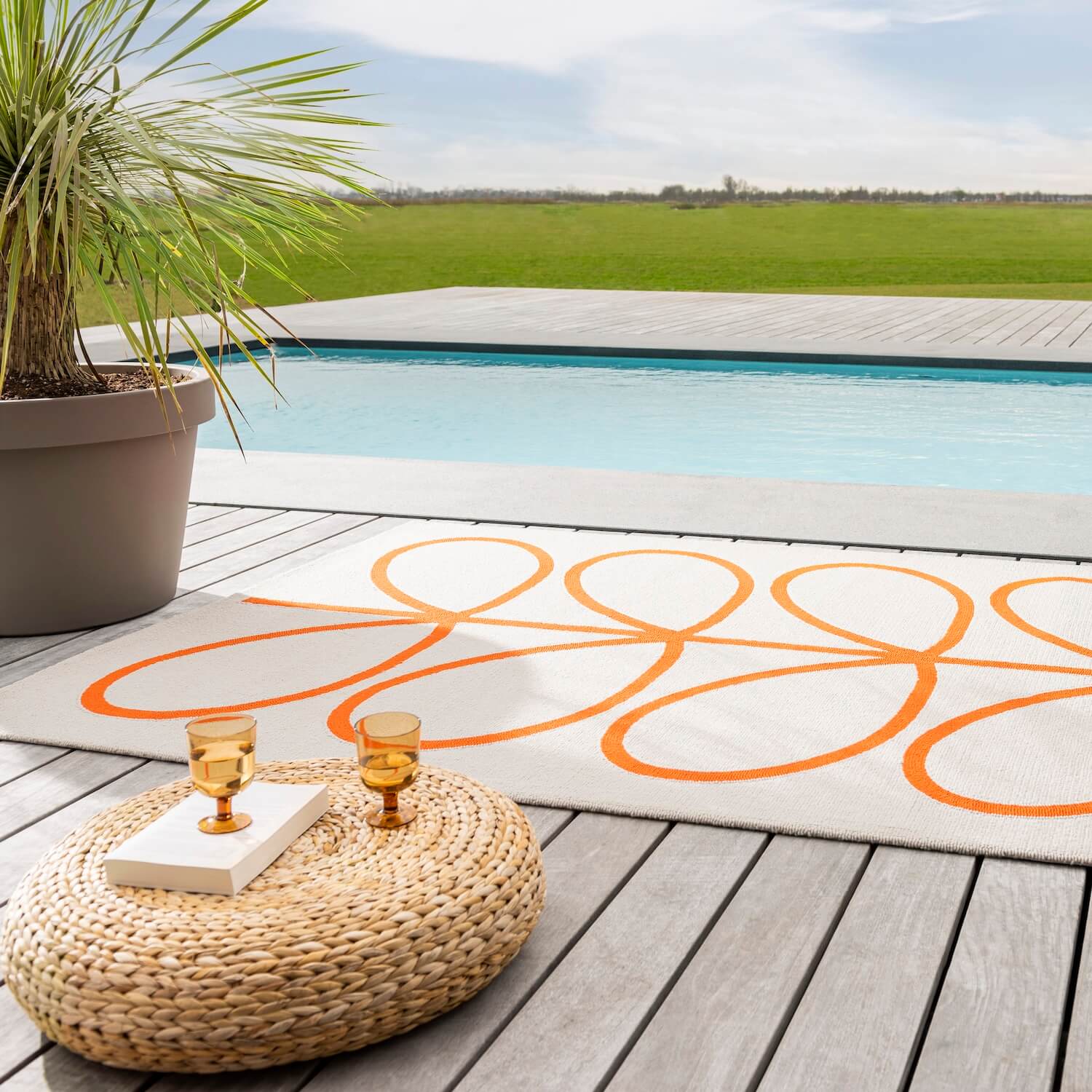 Premium Giant Linear Stem Persimmon Outdoor Rug - Durable & Waterproof Patio Mat for Garden, Deck, Poolside - Perfect for Backyard, Porch, and Outdoor Entertaining