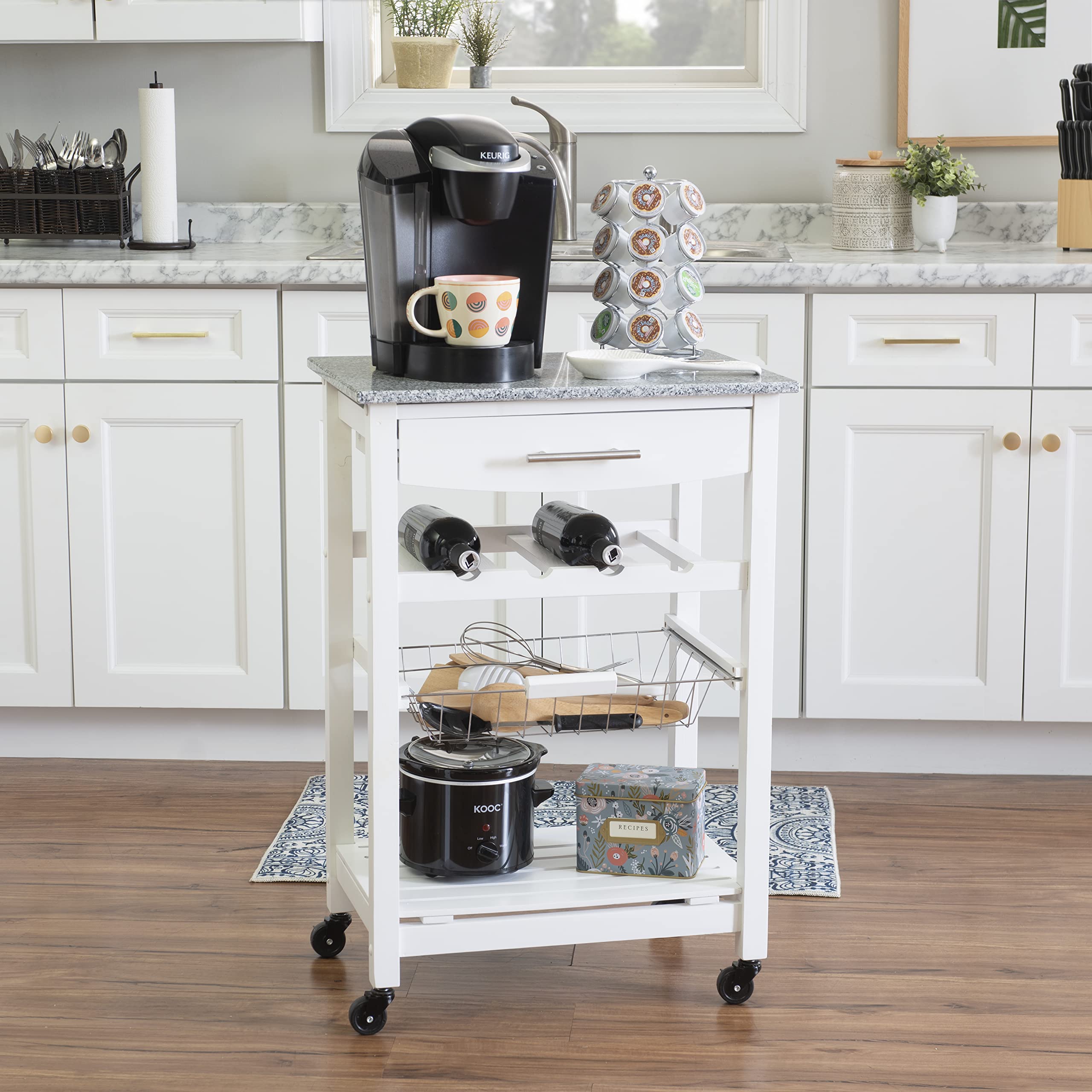 Linon White Kitchen Island Cart with Storage Shelf - 22.88 x 15.75 x 33.88 Inches - Mobile Workstation for Small Kitchens, Breakfast Bars & Food Prep Areas
