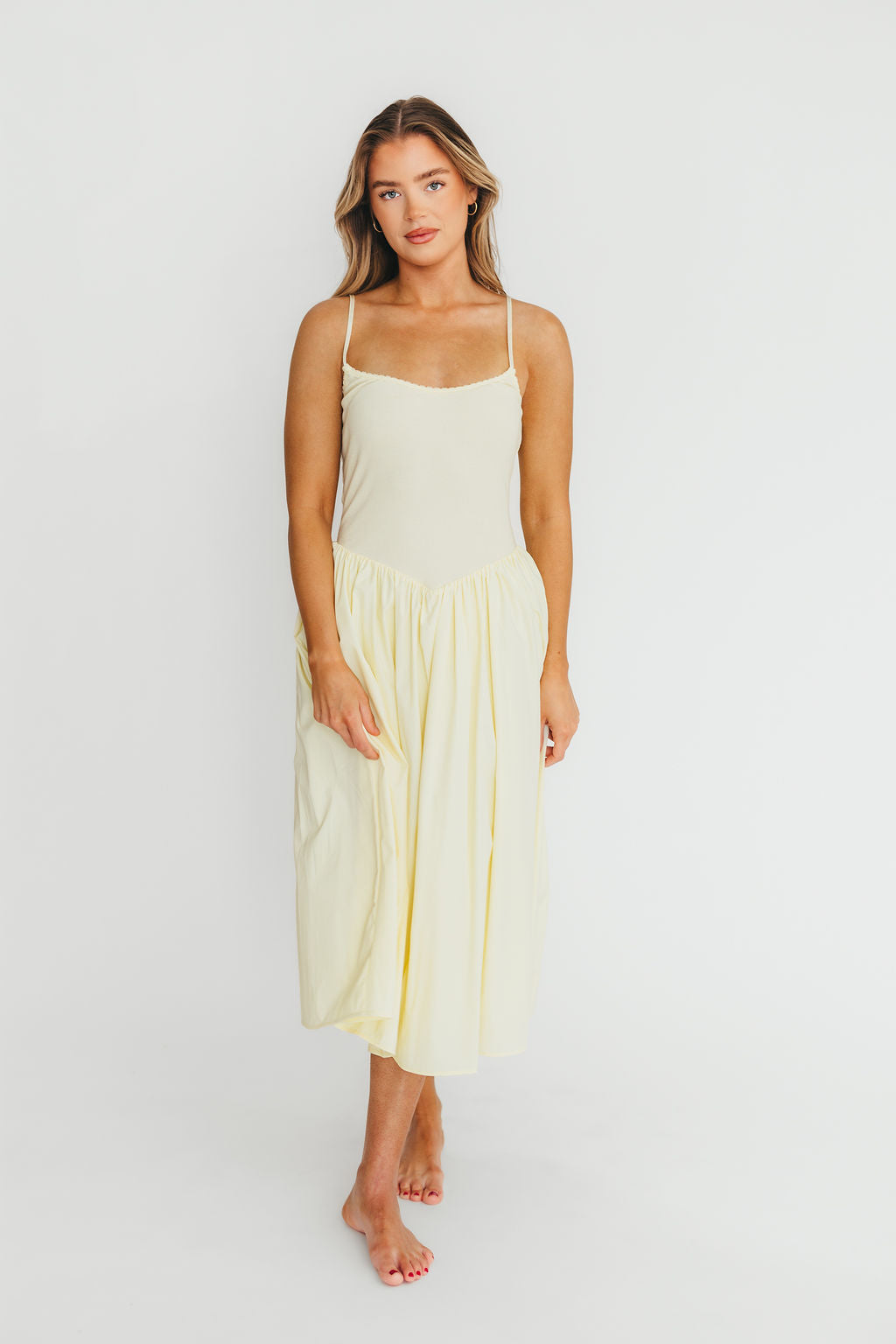 Lucy Midi Dress in Yellow - Flowy Summer Dress for Women | Perfect for Beach Vacations, Date Nights & Outdoor Parties