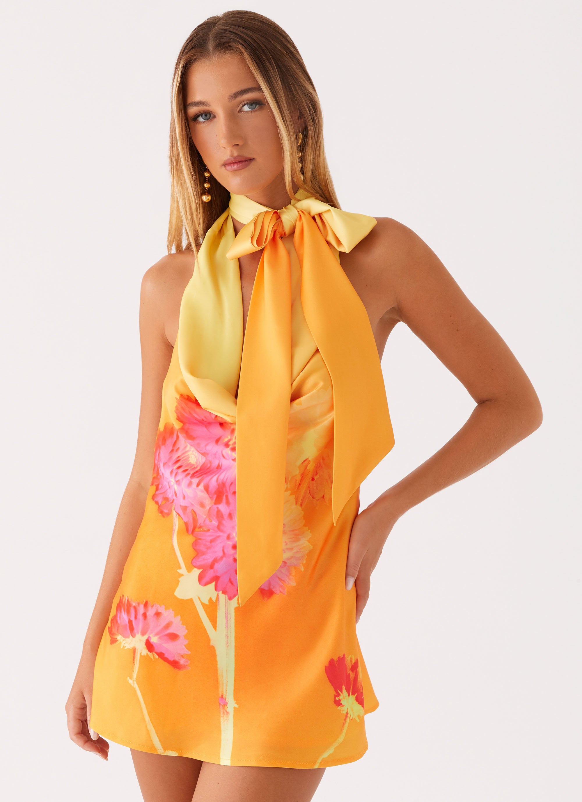 Heidi Mini Dress - Orange Floral Print Summer Dress for Women | Casual Party, Beach Vacation & Date Night Outfit
