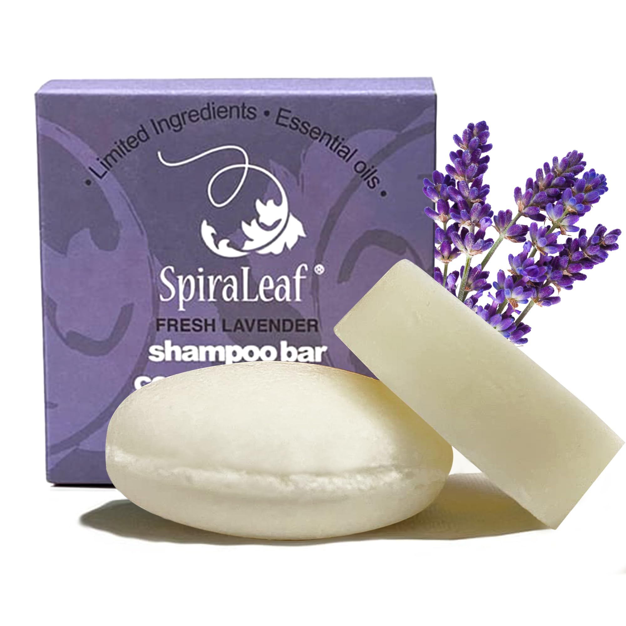 SpiraLeaf Shampoo Bar & Conditioner Bar Set with Fresh Lavender Essential Oils | Light Scent, Limited Ingredients, Concentrated Formula | Zero Waste, Travel-Friendly Hair Care | Made in USA | Perfect for Eco-Conscious Travelers & Sustainable Home Use