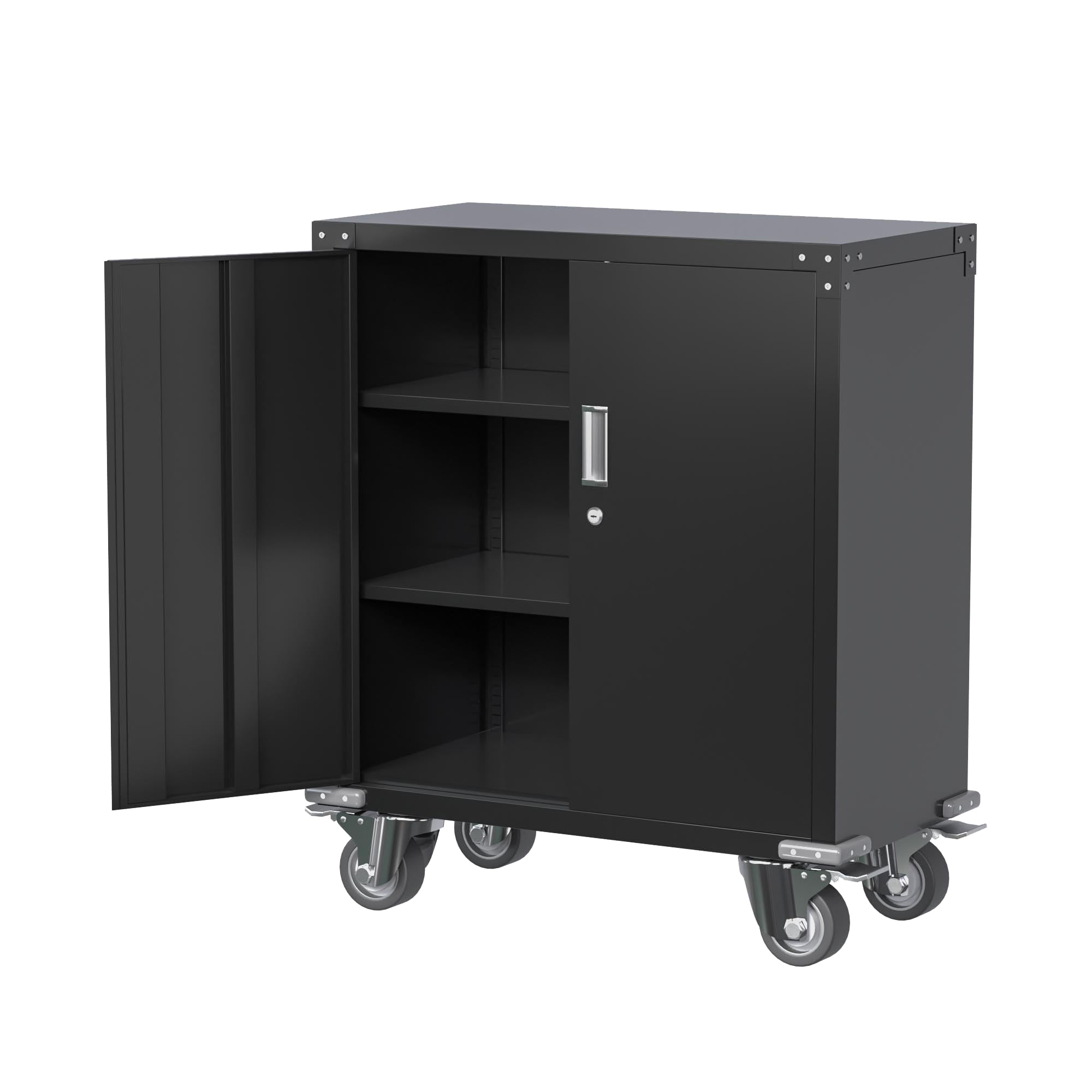 Lockable Steel File Cabinet with Adjustable Shelves & Wheels - Secure Storage Organizer for Home, Office, School & Garage - Heavy Duty Black Filing Cabinet for Documents, Supplies & Tools