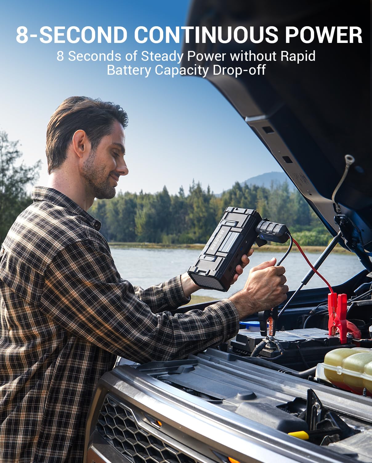 AVAPOW 6000A Car Battery Jump Starter - Powerful 12V Portable Jump Pack for All Gas & 12L Diesel Engines | Dual USB Quick Charge, DC Output & Built-in LED Light | Emergency Roadside Assistance, Camping & Power Outages