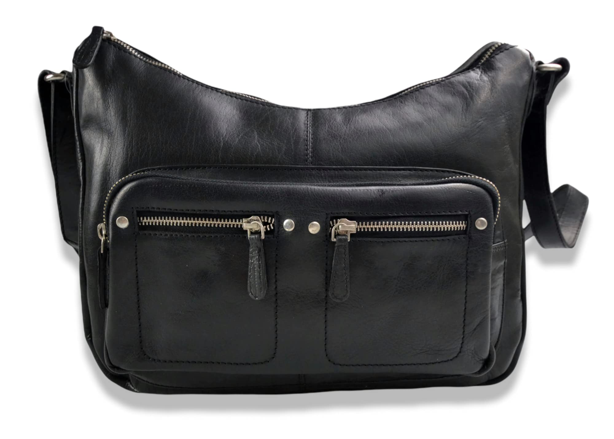 Women's Buffalo Leather Handbag - Black Shoulder Bag, Leather Satchel Purse & Crossbody Bag for Everyday Use, Work & Travel (Black)