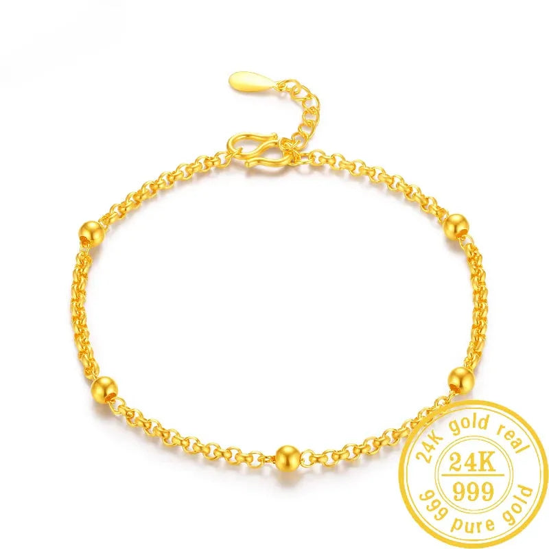 24K Pure Gold Bracelet - 999 Solid Real Gold Bangle for Women, Elegant & Romantic Classic Jewelry Gift for Anniversary, Valentine's Day & Special Occasions