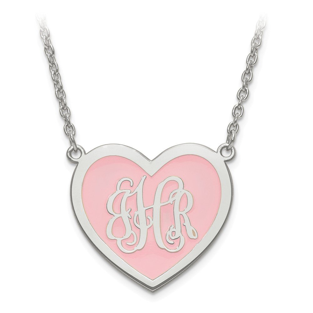 925 Sterling Silver Enameled Heart Monogram Necklace for Women - Dainty Personalized Plate Chain with Lobster Clasp - Perfect for Gifts, Anniversaries & Everyday Wear