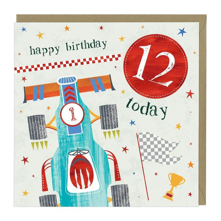 Whistlefish 12th Birthday Card with Racing Car Design - Perfect for Boys' Birthday Parties and Racing Theme Celebrations