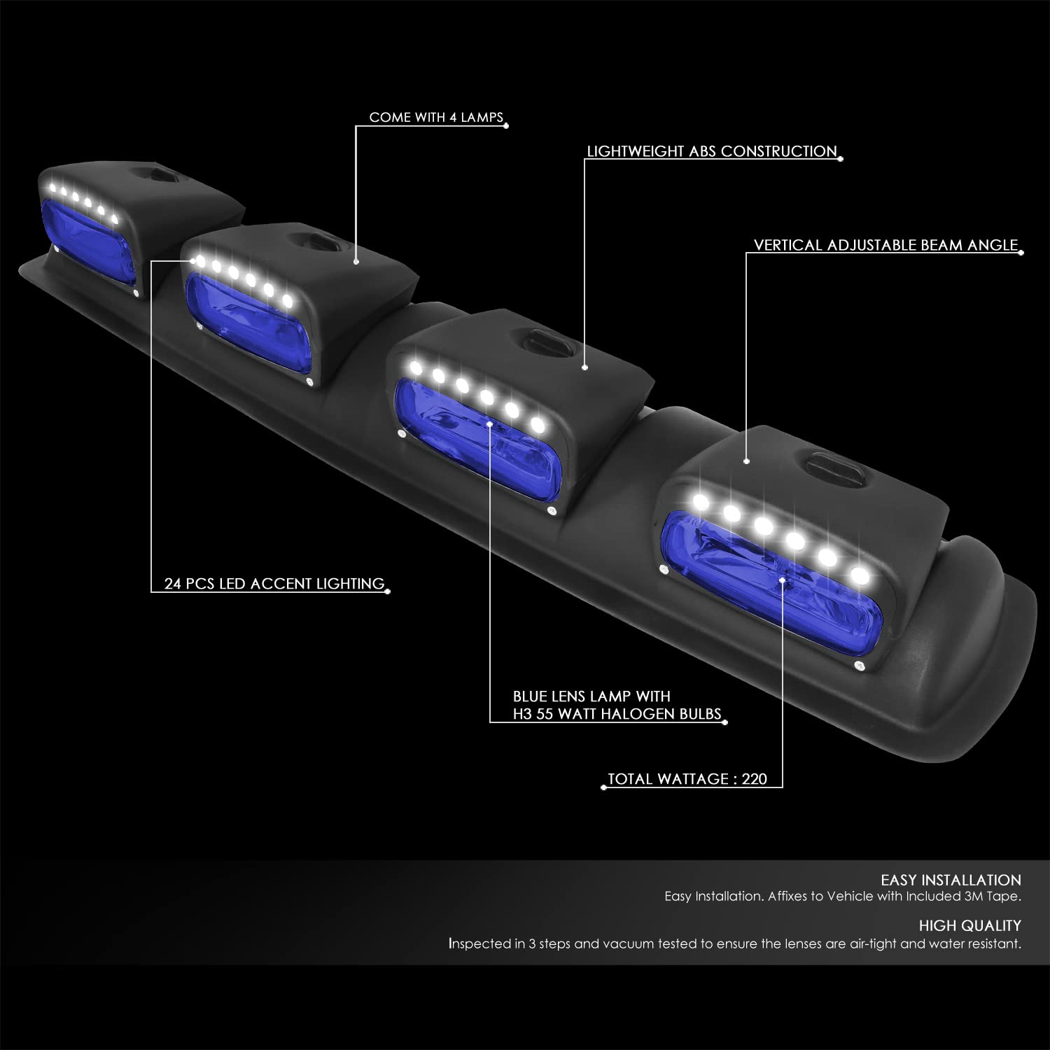 DNA MOTORING FL-ZTL-360-BL Universal Roof Mounted Fog Light Kit - Blue Lens, Adjustable Beam Angle, Wiring Harness & Interior Switch - Perfect for Off-Road Trucks, SUVs, and Adventure Vehicles