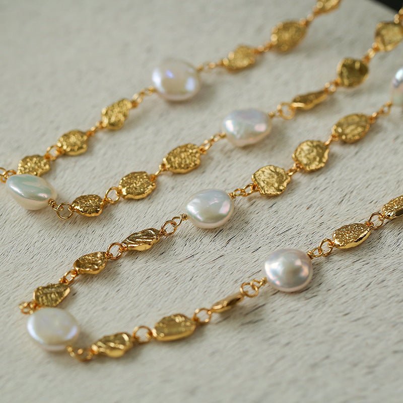 Elegant Baroque Pearl Necklace with Gold Coin & Lava Beads - Perfect for Weddings, Parties & Special Occasions