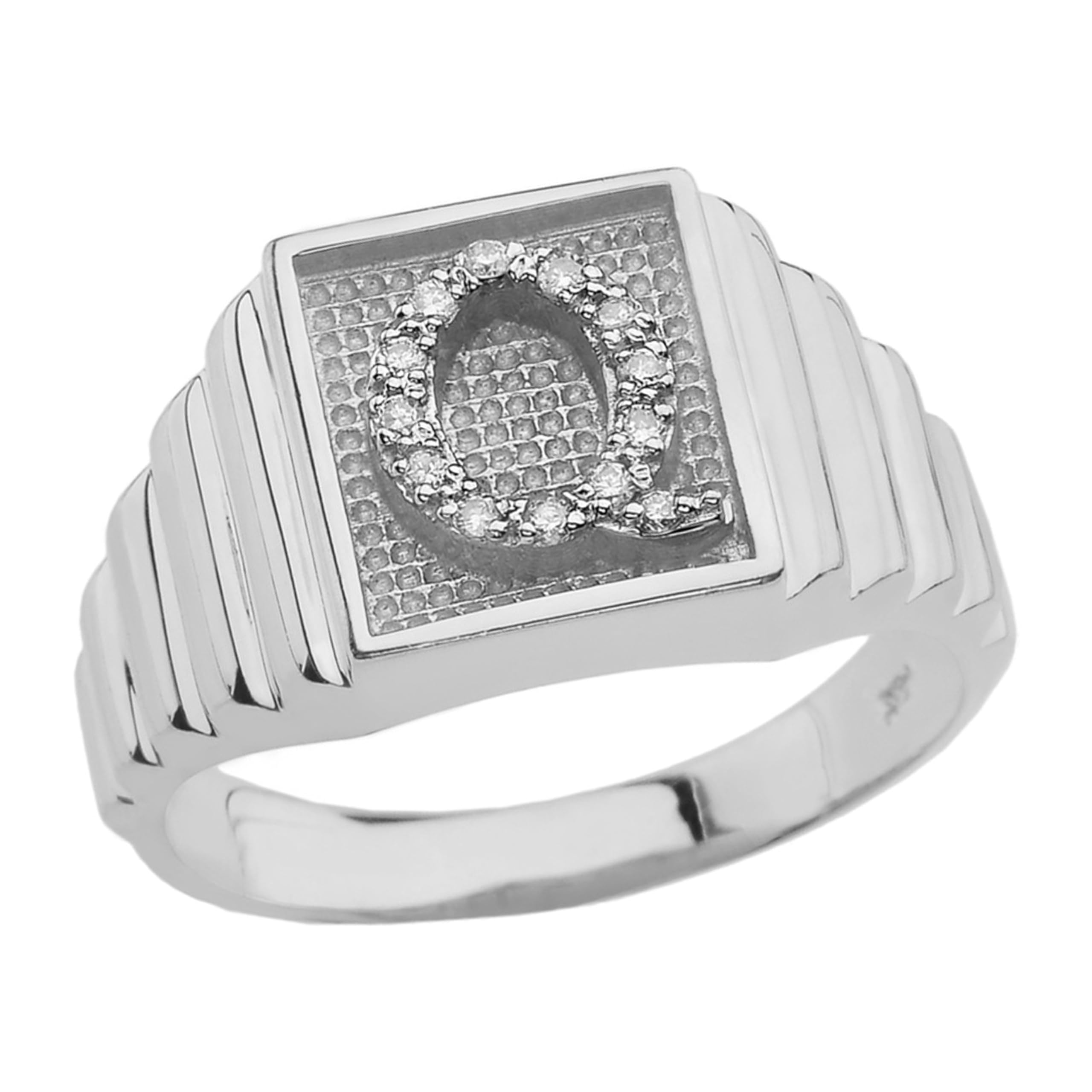 Men's 925 Sterling Silver Initial Letter Ring with Diamond Accents - Size 11.75 Square Face Layered Band for Engagements, Anniversaries & Special Occasions