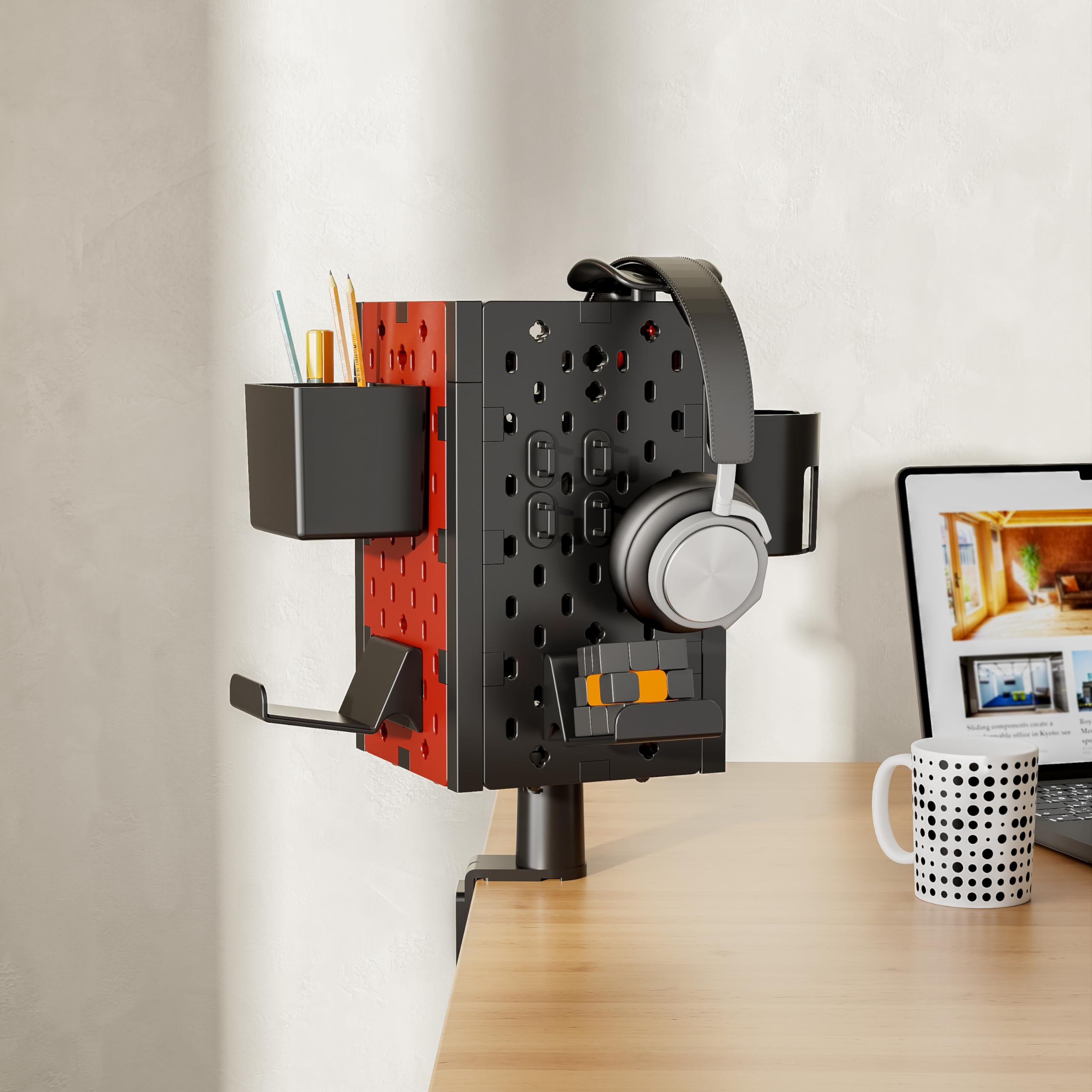 Clamp On Desk Organizer - 4-Panel Pegboard with Controller Stand, Headphone Holder & Pen Storage | Perfect for Office Cubicles, Gaming Setups & Home Workspaces | Space-Saving Desk Accessories (1 Unit)