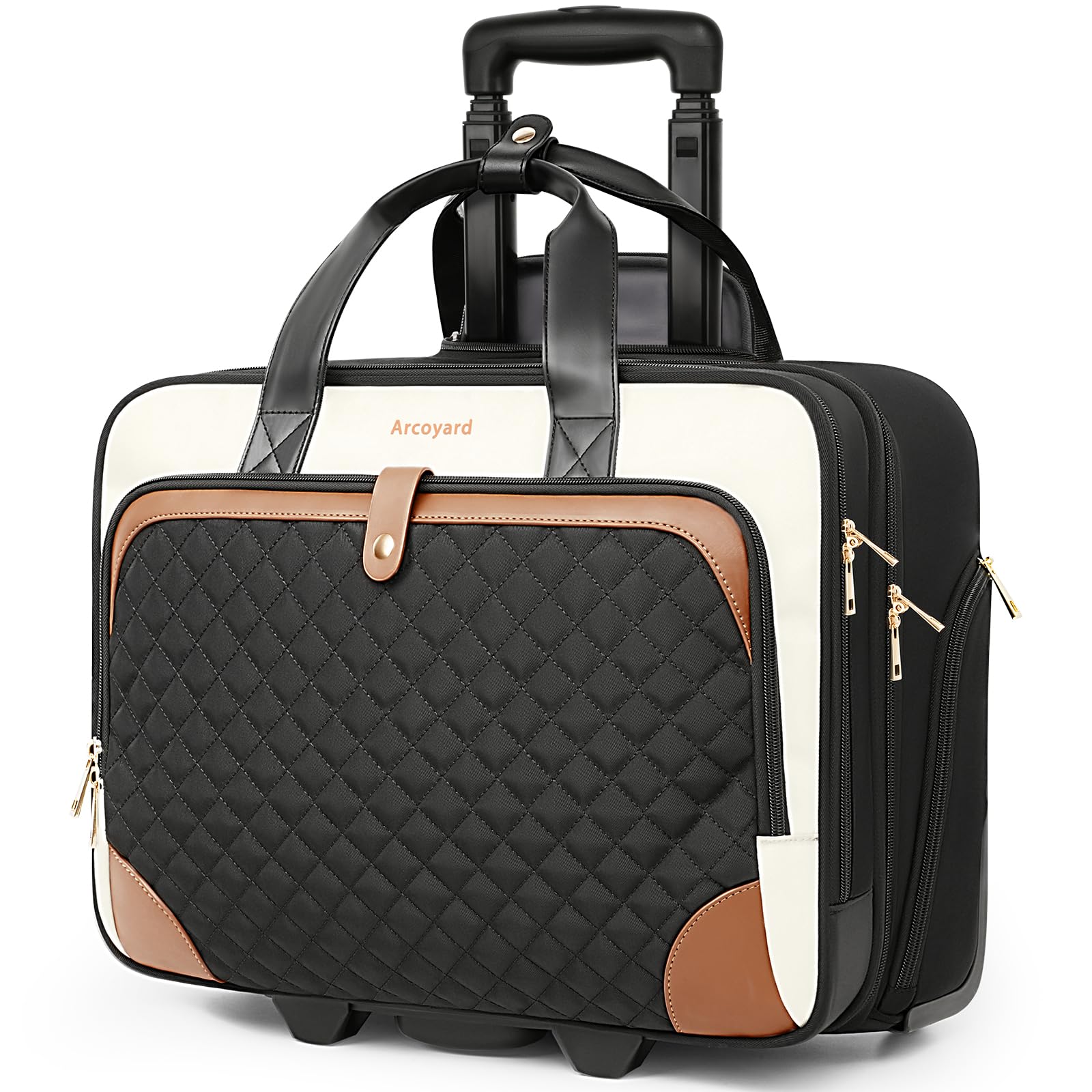 Rolling Laptop Bag for Women - Waterproof 17.3 Inch Rolling Briefcase with Wheels, Lightweight Underseat Carry On Luggage for Business Travel & Work (Beige Brown) - Perfect for Airplane Commutes, Office Meetings & Daily Professional Use