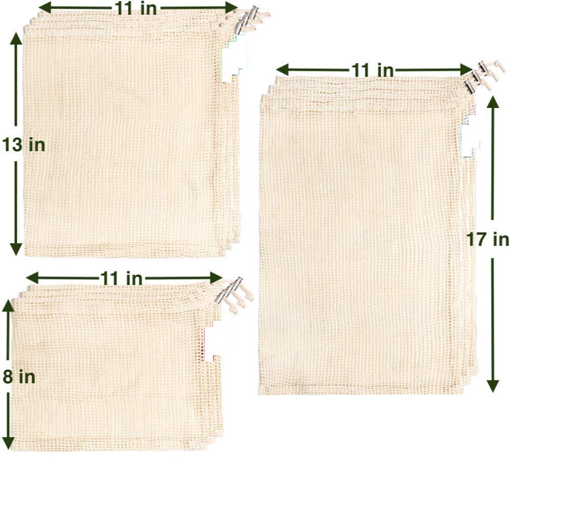 Eco-Friendly Cotton Mesh Bags - Reusable Washable Produce Bags for Fruits, Vegetables & Grocery Shopping - Sustainable Zero Waste Kitchen & Farmers Market Accessories